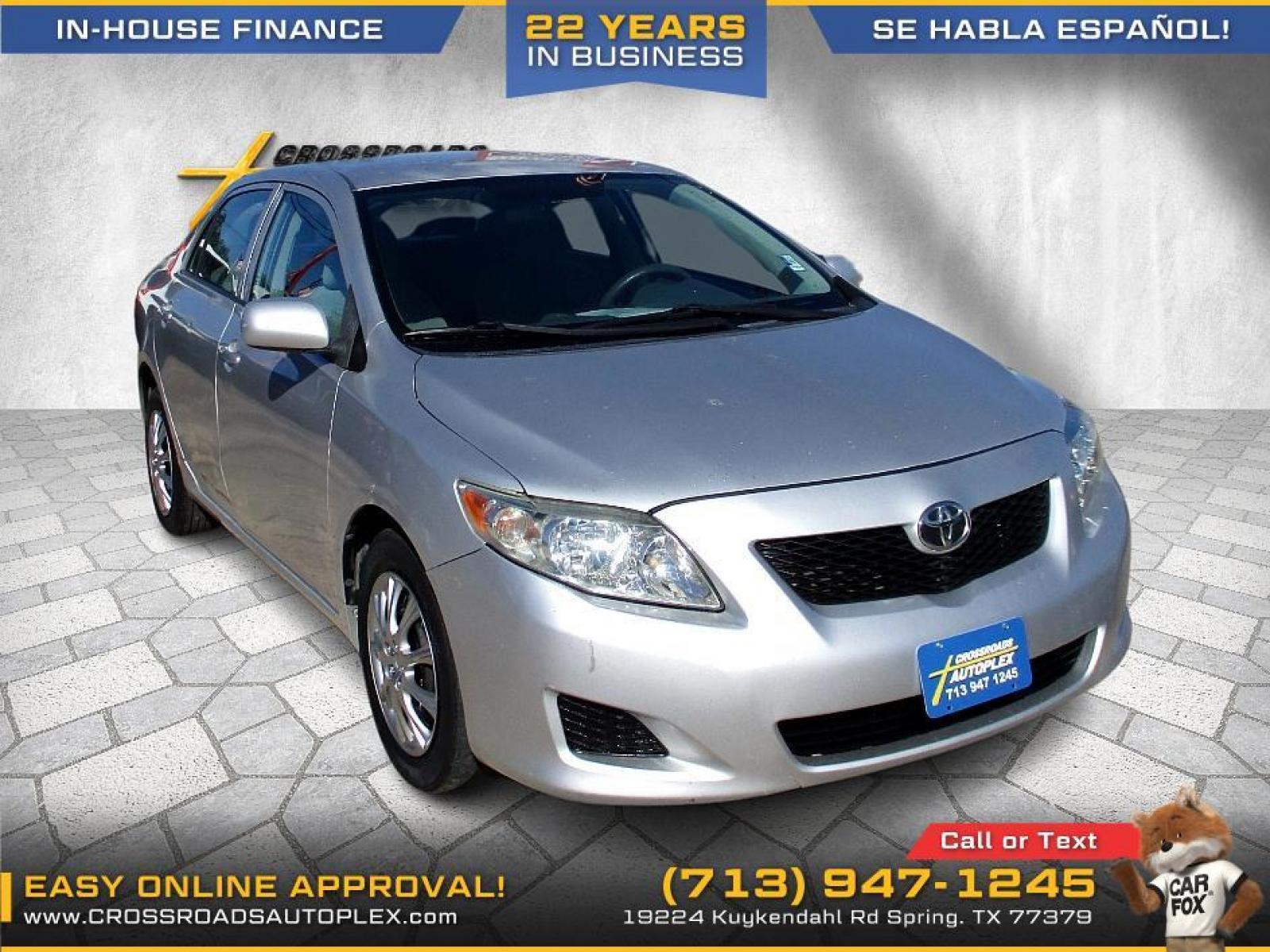 2010 SILVER TOYOTA COROLLA LE 4-Speed AT (2T1BU4EE9AC) with an 1.8L L4 DOHC 16V engine, 4-SPEED AUTOMATIC transmission, located at 19224 Kuykendahl Rd, Spring, TX, 77379, (713) 947-1245, 30.049259, -95.491402 - LIKE NEW CONDITION! QUALIFIES FOR "IN-HOUSE"FINANCING!!! THIS UNIT IS A MUST SEE, VERY CLEAN INSIDE & OUT, AUTOMATIC, COLD A/C SERVICED AND MAINTAINED, CARPETS AND SEATS ARE FREE OF SOILS AND STAINS, A NON-SMOKER, ENGINE HAS BEEN SERVICE AND TRANSMISSION SHIFTS SMOOTH. WE HAVE ALL TYPES OF FINANCING - Photo #0