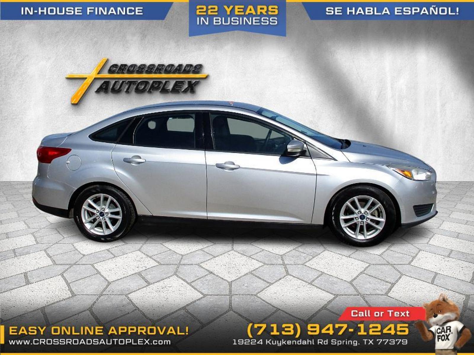 2015 SILVER FORD FOCUS SE Sedan (1FADP3F22FL) with an 2.0L L4 DOHC 16V engine, 5-SPEED MANUAL OR 6-SPEED AUTOMATIC transmission, located at 19224 Kuykendahl Rd, Spring, TX, 77379, (713) 947-1245, 30.049259, -95.491402 - Photo #1