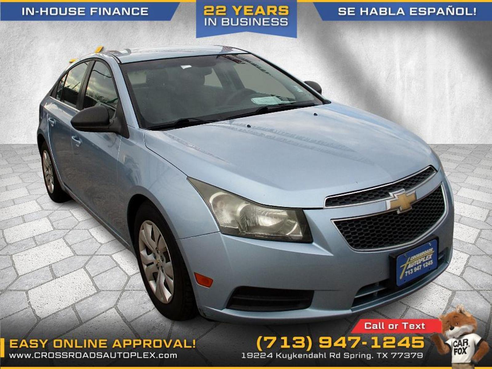 2012 BLUE CHEVROLET CRUZE 2LS (1G1PC5SH0C7) with an 1.8L L4 DOHC 16V FFV engine, 6-SPEED AUTOMATIC transmission, located at 19224 Kuykendahl Rd, Spring, TX, 77379, (713) 947-1245, 30.049259, -95.491402 - We offer in house financing in addition to a variety of finance options to cater to your specific needs. Our friendly sales professionals are standing by, ready to help you drive out today. Come see the difference here at Crossroads Autoplex, where we treat everyone like family. Call today at 713-9 - Photo #0