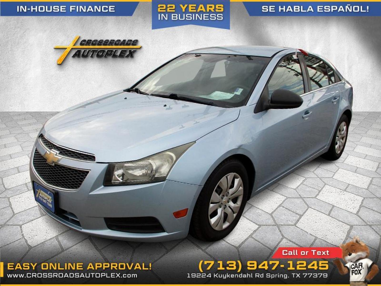 2012 BLUE CHEVROLET CRUZE 2LS (1G1PC5SH0C7) with an 1.8L L4 DOHC 16V FFV engine, 6-SPEED AUTOMATIC transmission, located at 19224 Kuykendahl Rd, Spring, TX, 77379, (713) 947-1245, 30.049259, -95.491402 - We offer in house financing in addition to a variety of finance options to cater to your specific needs. Our friendly sales professionals are standing by, ready to help you drive out today. Come see the difference here at Crossroads Autoplex, where we treat everyone like family. Call today at 713-9 - Photo #1
