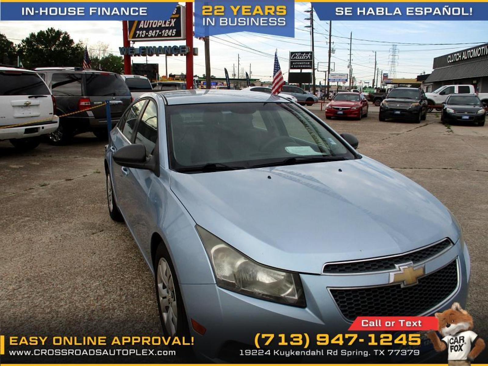 2012 BLUE CHEVROLET CRUZE 2LS (1G1PC5SH0C7) with an 1.8L L4 DOHC 16V FFV engine, 6-SPEED AUTOMATIC transmission, located at 19224 Kuykendahl Rd, Spring, TX, 77379, (713) 947-1245, 30.049259, -95.491402 - We offer in house financing in addition to a variety of finance options to cater to your specific needs. Our friendly sales professionals are standing by, ready to help you drive out today. Come see the difference here at Crossroads Autoplex, where we treat everyone like family. Call today at 713-9 - Photo #4