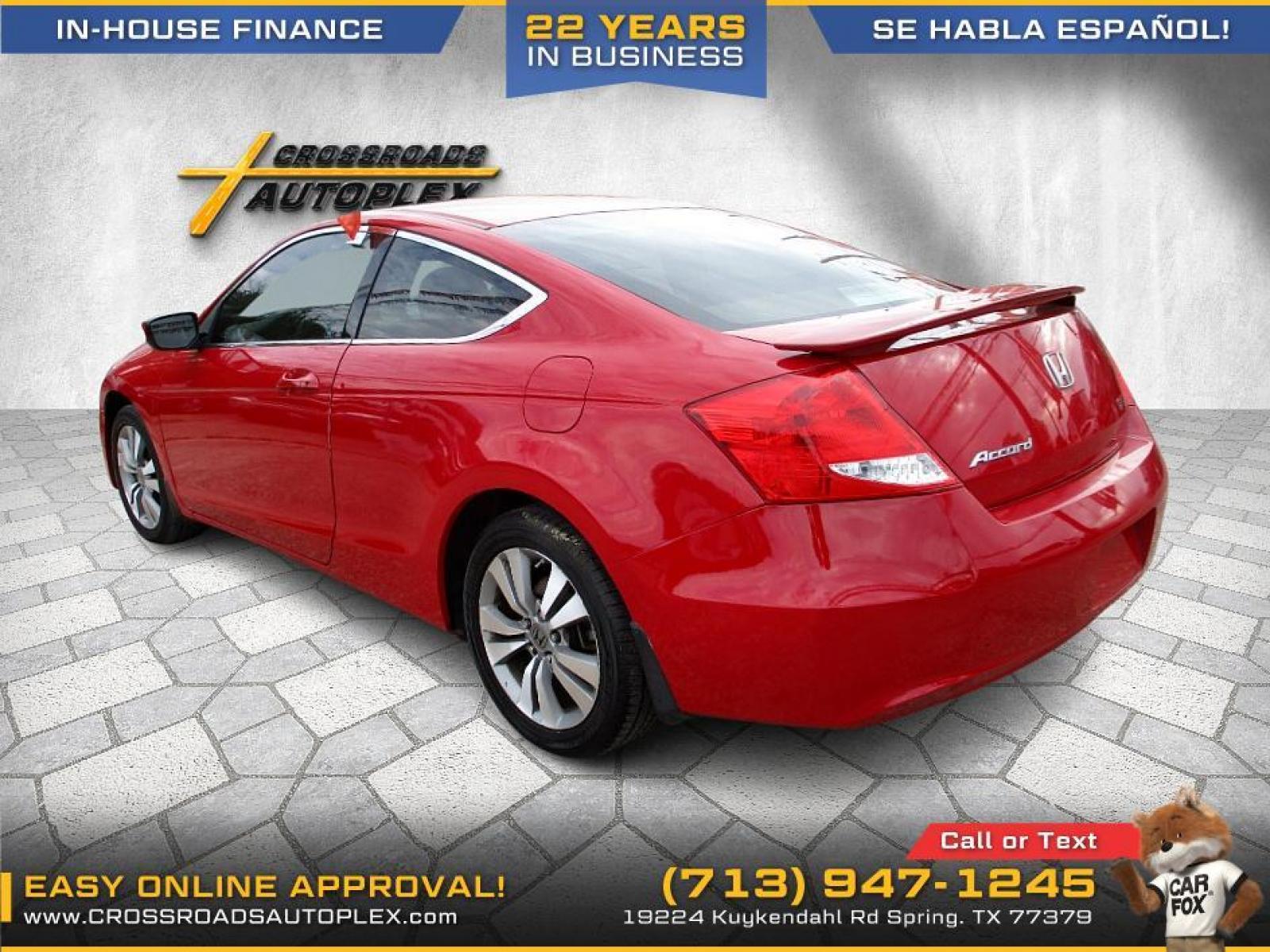 2011 RED HONDA ACCORD EX Coupe AT (1HGCS1B75BA) with an 2.4L L4 DOHC 16V engine, 5-SPEED AUTOMATIC transmission, located at 19224 Kuykendahl Rd, Spring, TX, 77379, (713) 947-1245, 30.049259, -95.491402 - We offer in house financing in addition to a variety of finance options to cater to your specific needs. Our friendly sales professionals are standing by, ready to help you drive out today. Come see the difference here at Crossroads Autoplex, where we treat everyone like family. Call today at 713-9 - Photo #2
