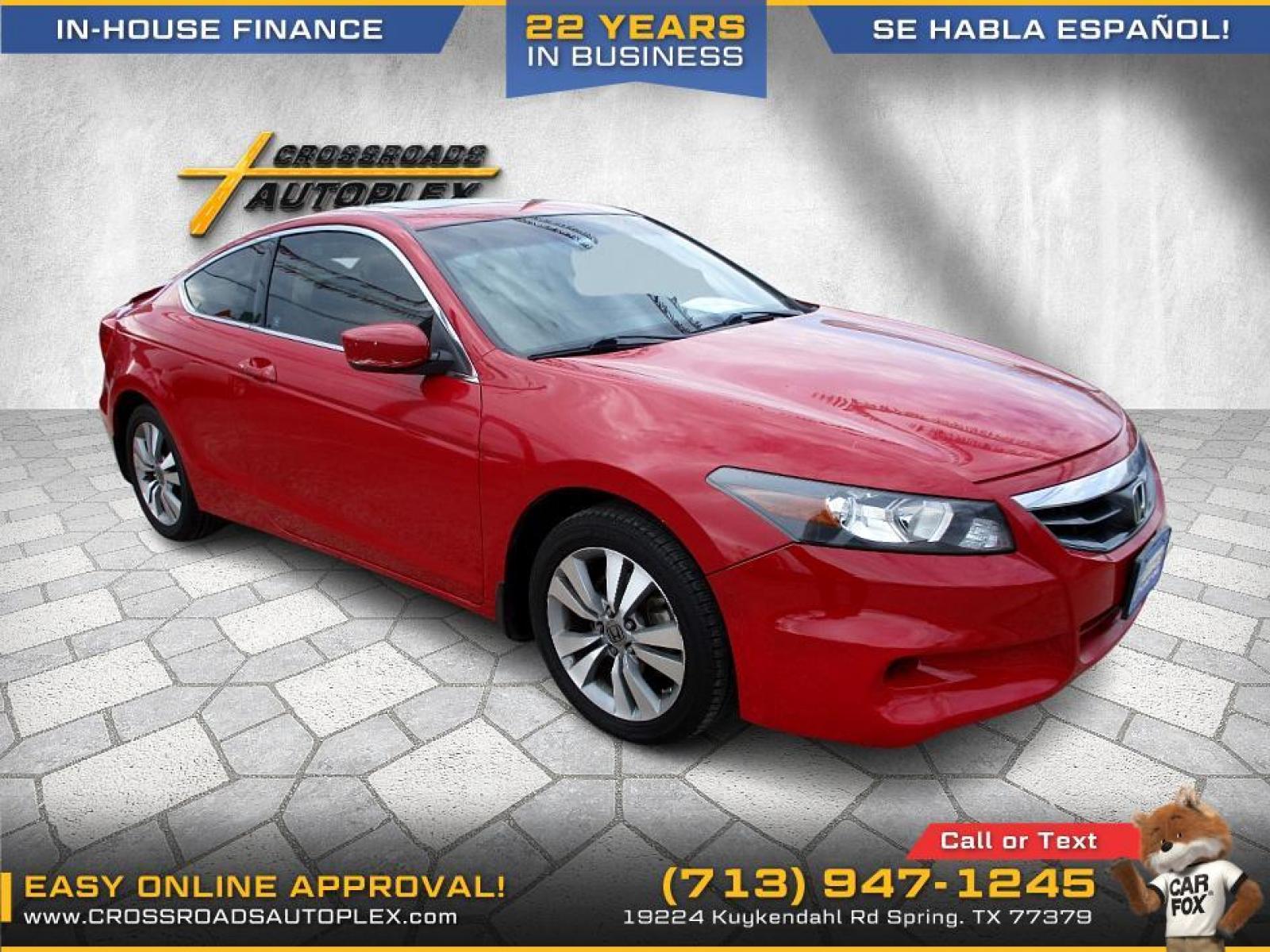 2011 RED HONDA ACCORD EX Coupe AT (1HGCS1B75BA) with an 2.4L L4 DOHC 16V engine, 5-SPEED AUTOMATIC transmission, located at 19224 Kuykendahl Rd, Spring, TX, 77379, (713) 947-1245, 30.049259, -95.491402 - We offer in house financing in addition to a variety of finance options to cater to your specific needs. Our friendly sales professionals are standing by, ready to help you drive out today. Come see the difference here at Crossroads Autoplex, where we treat everyone like family. Call today at 713-9 - Photo #4