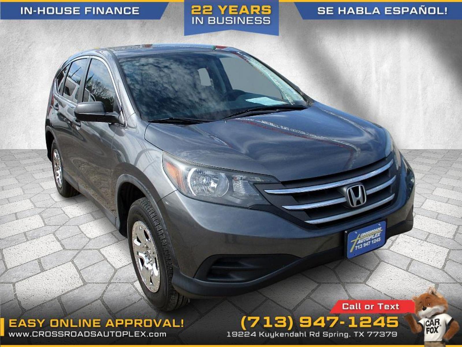 2014 GRAY /GRAY HONDA CR-V LX 2WD 5-Speed AT (3CZRM3H36EG) with an 2.4L L4 DOHC 16V engine, 5-SPEED AUTOMATIC transmission, located at 19224 Kuykendahl Rd, Spring, TX, 77379, (713) 947-1245, 30.049259, -95.491402 - This Honda Crv has all the features you could ask for! Feels big behind the wheel. A huge pro for this unit is the roomy interior with five-passenger seating, versatile storage and cargo-hauling abilities, many standard features, comfortable ride, smooth power delivery. Edmunds Say: One of the best - Photo #0