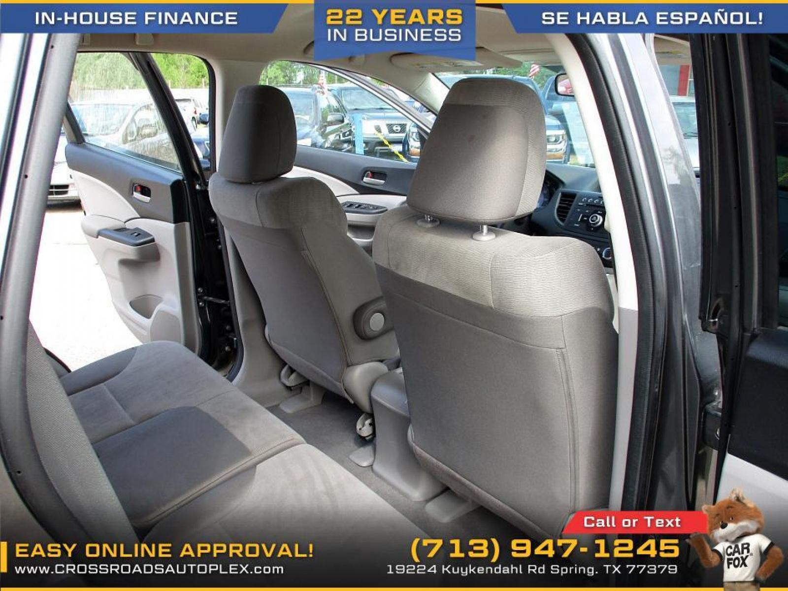 2014 GRAY /GRAY HONDA CR-V LX 2WD 5-Speed AT (3CZRM3H36EG) with an 2.4L L4 DOHC 16V engine, 5-SPEED AUTOMATIC transmission, located at 19224 Kuykendahl Rd, Spring, TX, 77379, (713) 947-1245, 30.049259, -95.491402 - This Honda Crv has all the features you could ask for! Feels big behind the wheel. A huge pro for this unit is the roomy interior with five-passenger seating, versatile storage and cargo-hauling abilities, many standard features, comfortable ride, smooth power delivery. Edmunds Say: One of the best - Photo #12