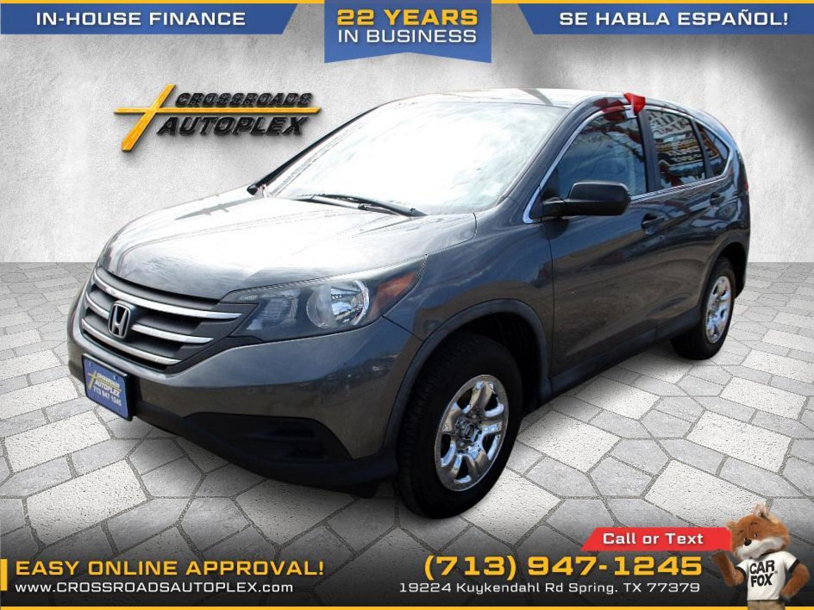 2014 GRAY /GRAY HONDA CR-V LX 2WD 5-Speed AT (3CZRM3H36EG) with an 2.4L L4 DOHC 16V engine, 5-SPEED AUTOMATIC transmission, located at 19224 Kuykendahl Rd, Spring, TX, 77379, (713) 947-1245, 30.049259, -95.491402 - This Honda Crv has all the features you could ask for! Feels big behind the wheel. A huge pro for this unit is the roomy interior with five-passenger seating, versatile storage and cargo-hauling abilities, many standard features, comfortable ride, smooth power delivery. Edmunds Say: One of the best - Photo #2