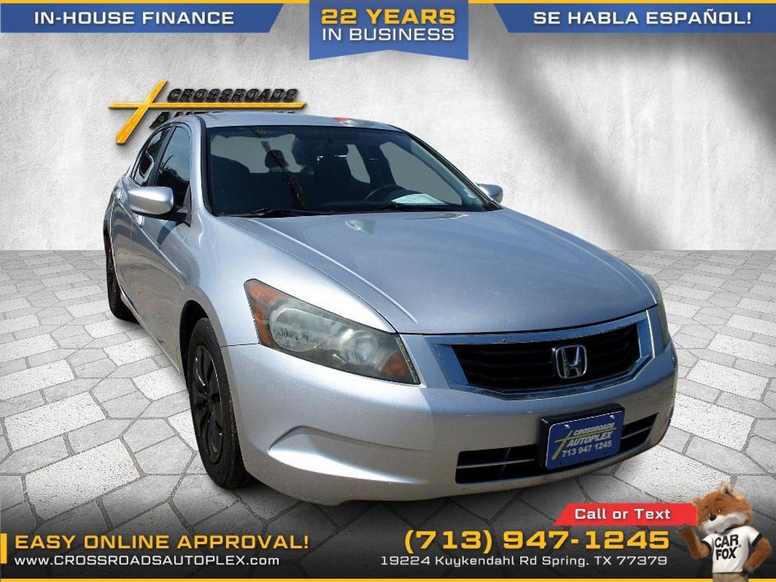 2010 SILVER /GRAY HONDA ACCORD LX Sedan AT (1HGCP2F37AA) with an 2.4L L4 DOHC 16V engine, 5-SPEED AUTOMATIC transmission, located at 19224 Kuykendahl Rd, Spring, TX, 77379, (713) 947-1245, 30.049259, -95.491402 - This Honda Accord is a great example of leading-edge combination of killer looks, next-big-thing technology and huge driving fun. Accord embodies our safety for everyone philosophy. Bottom line is it is clean with a lot of options, it's safe with our 24-point multi-inspection by our ASE Certified te - Photo #0