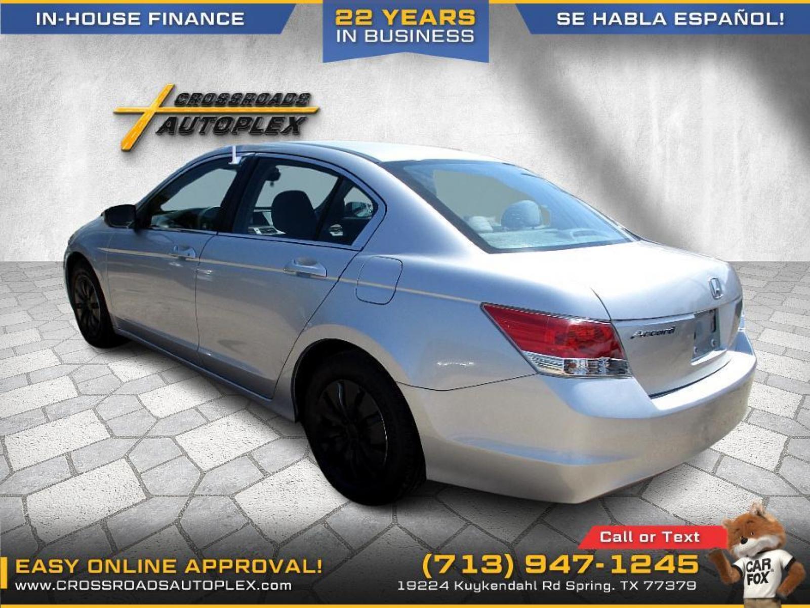 2010 SILVER /GRAY HONDA ACCORD LX Sedan AT (1HGCP2F37AA) with an 2.4L L4 DOHC 16V engine, 5-SPEED AUTOMATIC transmission, located at 19224 Kuykendahl Rd, Spring, TX, 77379, (713) 947-1245, 30.049259, -95.491402 - This Honda Accord is a great example of leading-edge combination of killer looks, next-big-thing technology and huge driving fun. Accord embodies our safety for everyone philosophy. Bottom line is it is clean with a lot of options, it's safe with our 24-point multi-inspection by our ASE Certified te - Photo #2