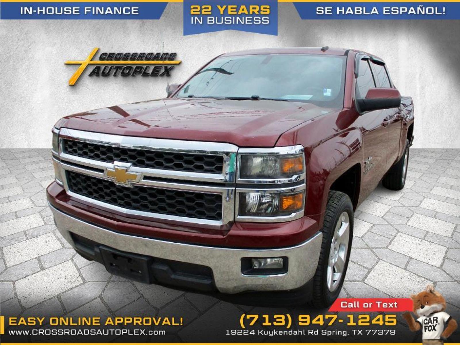 2014 MAROON /TAN CHEVROLET SILVERADO 1500 1LT Crew Cab 2WD (3GCPCREC1EG) with an 5.3L V8 OHV 16V engine, 6-SPEED AUTOMATIC transmission, located at 19224 Kuykendahl Rd, Spring, TX, 77379, (713) 947-1245, 30.049259, -95.491402 - NEW ARRIVAL CHEVROLET SILVERADO CREW CAB PICKUP!! THIS IS A MUST SEE, 4DR CREW CAB, CLOTH INTERIOR WITH NO STAINS AND CUTS, GREAT MILEAGE, ENGINE AND TRANSMISSION RUNS SMOOTH AND FUNCTIONS PROPERLY, ICE COLD A/C, PASSED OUR MULTI-POINT INSPECTION AND READY FOR DELIVERY! ALMOST NEW TIRES AND EXTERIOR - Photo #0