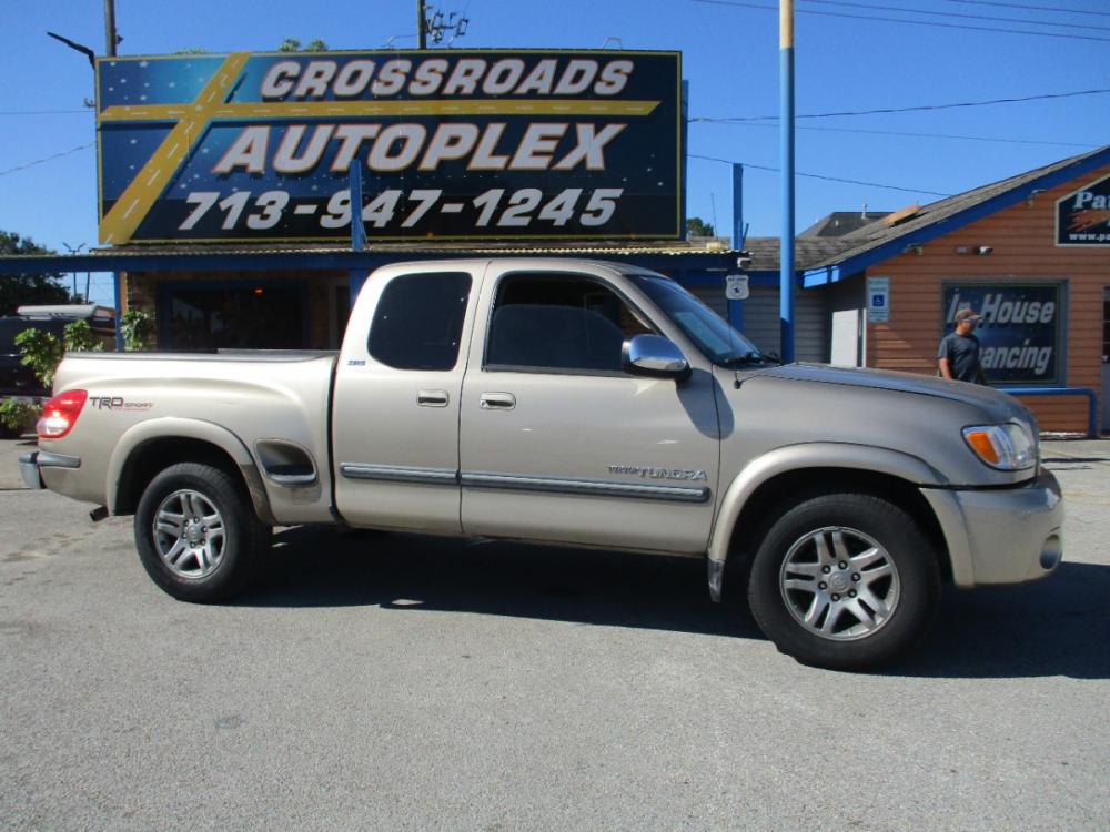 2003 GOLD TOYOTA TUNDRA SR5 Access Cab 2WD (5TBRT34103S) with an 4.7L V8 DOHC 32V engine, 4-SPEED AUTOMATIC OR 5-SPEED MANUAL transmission, located at 310 Spencer Hwy, South Houston, TX, 77587, (713) 947-1245, 29.664383, -95.228897 - 2003 TOYOTA TUNDRA JUST HIT THE LOT TODAY!! DONT MISS THIS ONE, WONT BE HERE LONG! If your looking for a great truck this is it, With the advertised highest V-8 half-ton horse power and torque under the hood. The Tundra continues it's luxurious appointments with premium materials such as brushed - Photo #1
