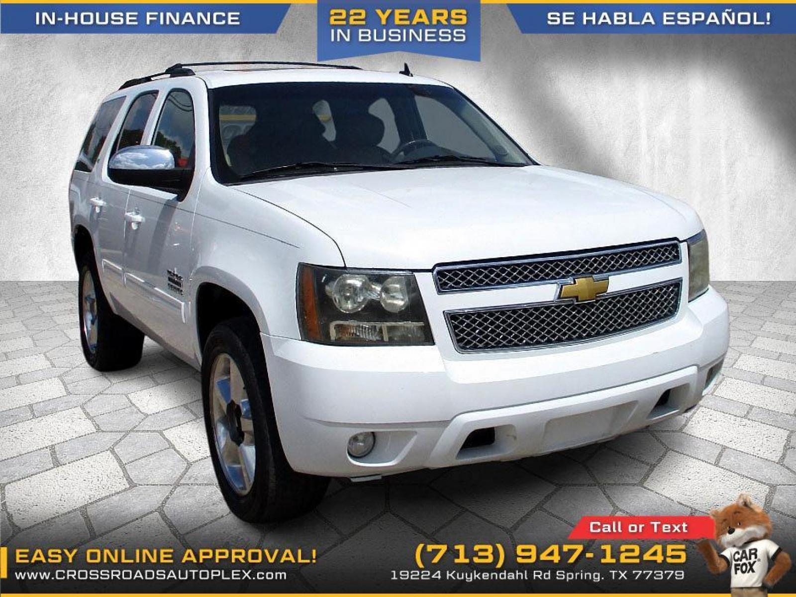 2011 WHITE CHEVROLET TAHOE LT 2WD (1GNSCBE01BR) with an 5.3L V8 OHV 16V FFV engine, 6-SPEED AUTOMATIC transmission, located at 19224 Kuykendahl Rd, Spring, TX, 77379, (713) 947-1245, 30.049259, -95.491402 - LOOK!! NEW ARRIVAL CHEVROLET TAHOE, THIS TAHOE HAS GONE THROUGH Crossroads Autoplex MULTI-POINT INSPECTION AND READY FOR DELIVERY. THIS VEHICLE IS EQUIPPED WITH 3RD SEATING FOR THE WHOLE FAMILY. POWER WINDOWS AND LOCKS, TILT, GREAT SOUND SYSTEM, LEATHER INTERIOR. MOTOR AND TRANSMISSION RUNS GREAT AN - Photo #0