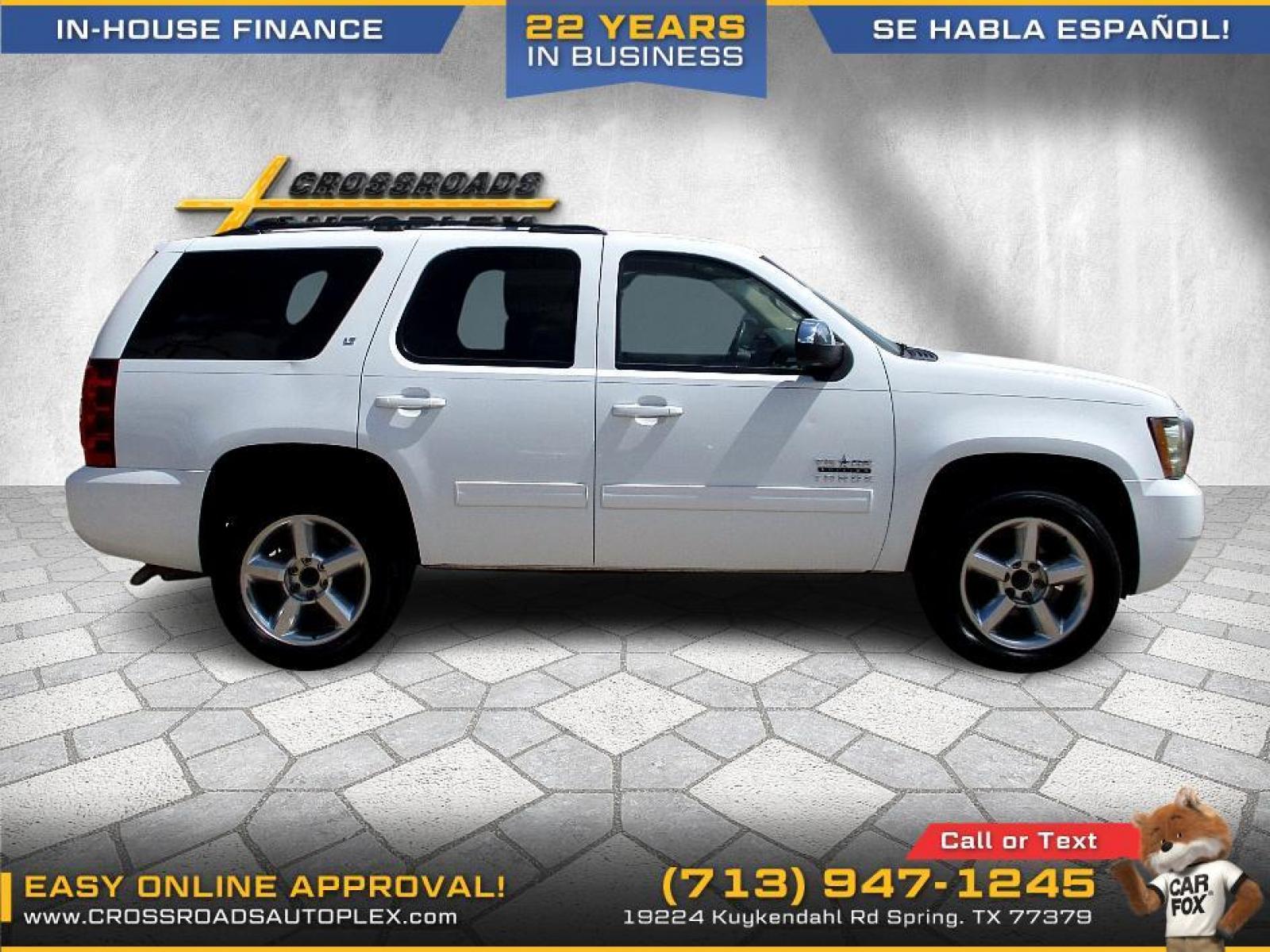 2011 WHITE CHEVROLET TAHOE LT 2WD (1GNSCBE01BR) with an 5.3L V8 OHV 16V FFV engine, 6-SPEED AUTOMATIC transmission, located at 19224 Kuykendahl Rd, Spring, TX, 77379, (713) 947-1245, 30.049259, -95.491402 - LOOK!! NEW ARRIVAL CHEVROLET TAHOE, THIS TAHOE HAS GONE THROUGH Crossroads Autoplex MULTI-POINT INSPECTION AND READY FOR DELIVERY. THIS VEHICLE IS EQUIPPED WITH 3RD SEATING FOR THE WHOLE FAMILY. POWER WINDOWS AND LOCKS, TILT, GREAT SOUND SYSTEM, LEATHER INTERIOR. MOTOR AND TRANSMISSION RUNS GREAT AN - Photo #1
