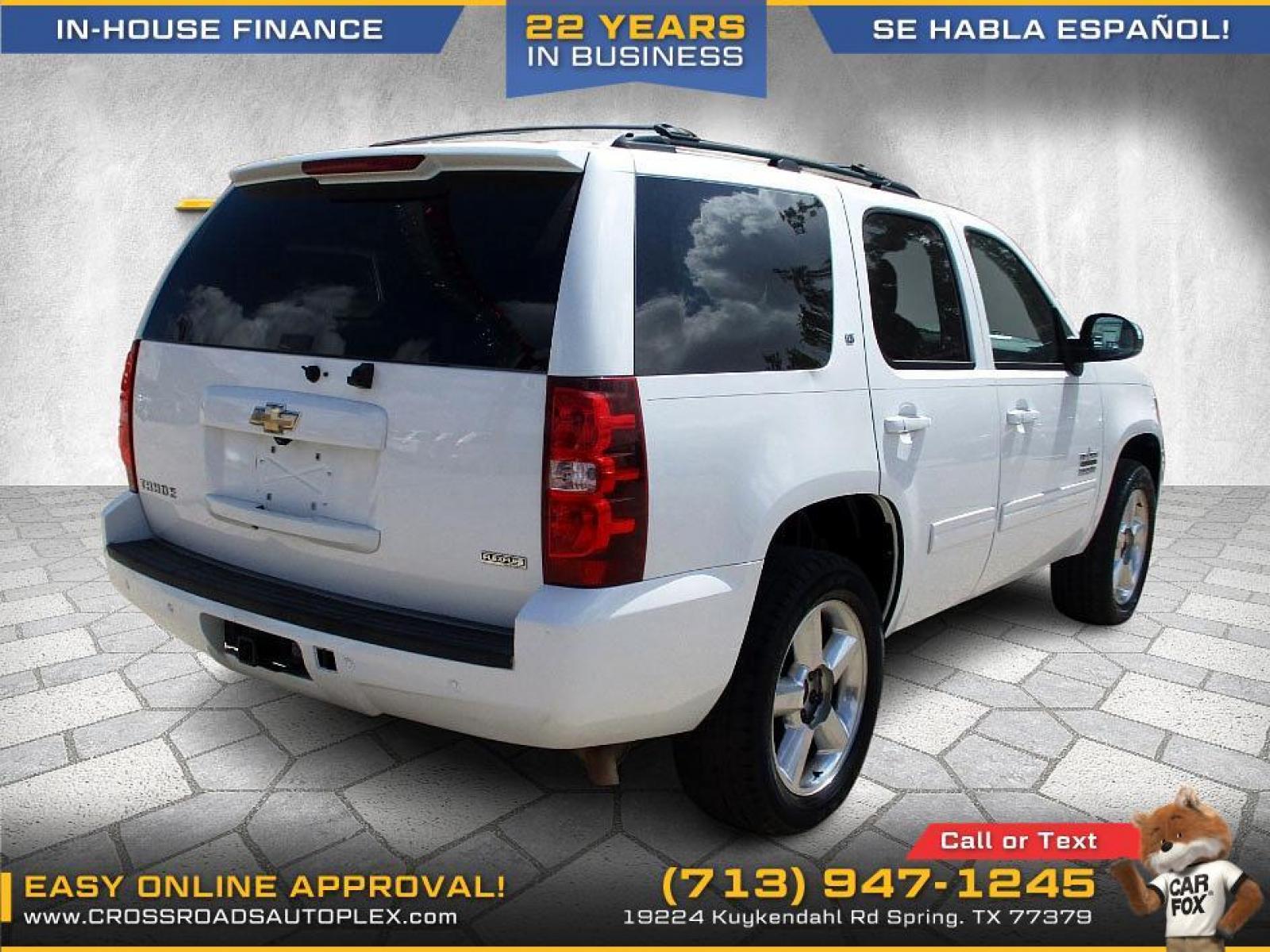 2011 WHITE CHEVROLET TAHOE LT 2WD (1GNSCBE01BR) with an 5.3L V8 OHV 16V FFV engine, 6-SPEED AUTOMATIC transmission, located at 19224 Kuykendahl Rd, Spring, TX, 77379, (713) 947-1245, 30.049259, -95.491402 - LOOK!! NEW ARRIVAL CHEVROLET TAHOE, THIS TAHOE HAS GONE THROUGH Crossroads Autoplex MULTI-POINT INSPECTION AND READY FOR DELIVERY. THIS VEHICLE IS EQUIPPED WITH 3RD SEATING FOR THE WHOLE FAMILY. POWER WINDOWS AND LOCKS, TILT, GREAT SOUND SYSTEM, LEATHER INTERIOR. MOTOR AND TRANSMISSION RUNS GREAT AN - Photo #2