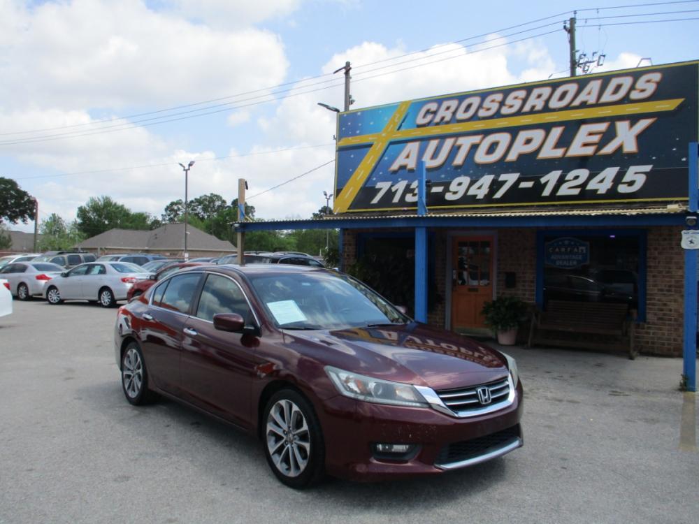 2015 MAROON HONDA ACCORD Sport Sedan CVT (1HGCR2F53FA) with an 2.4L L4 DOHC 16V engine, CVT transmission, located at 310 Spencer Hwy, South Houston, TX, 77587, (713) 947-1245, 29.664383, -95.228897 - This Honda Accord is a great example of leading-edge combination of killer looks, next-big-thing technology and huge driving fun. Accord embodies our safety for everyone philosophy. Bottom line is it is clean with a lot of options, it's safe with our 24-point multi-inspection by our ASE Certified t - Photo #0
