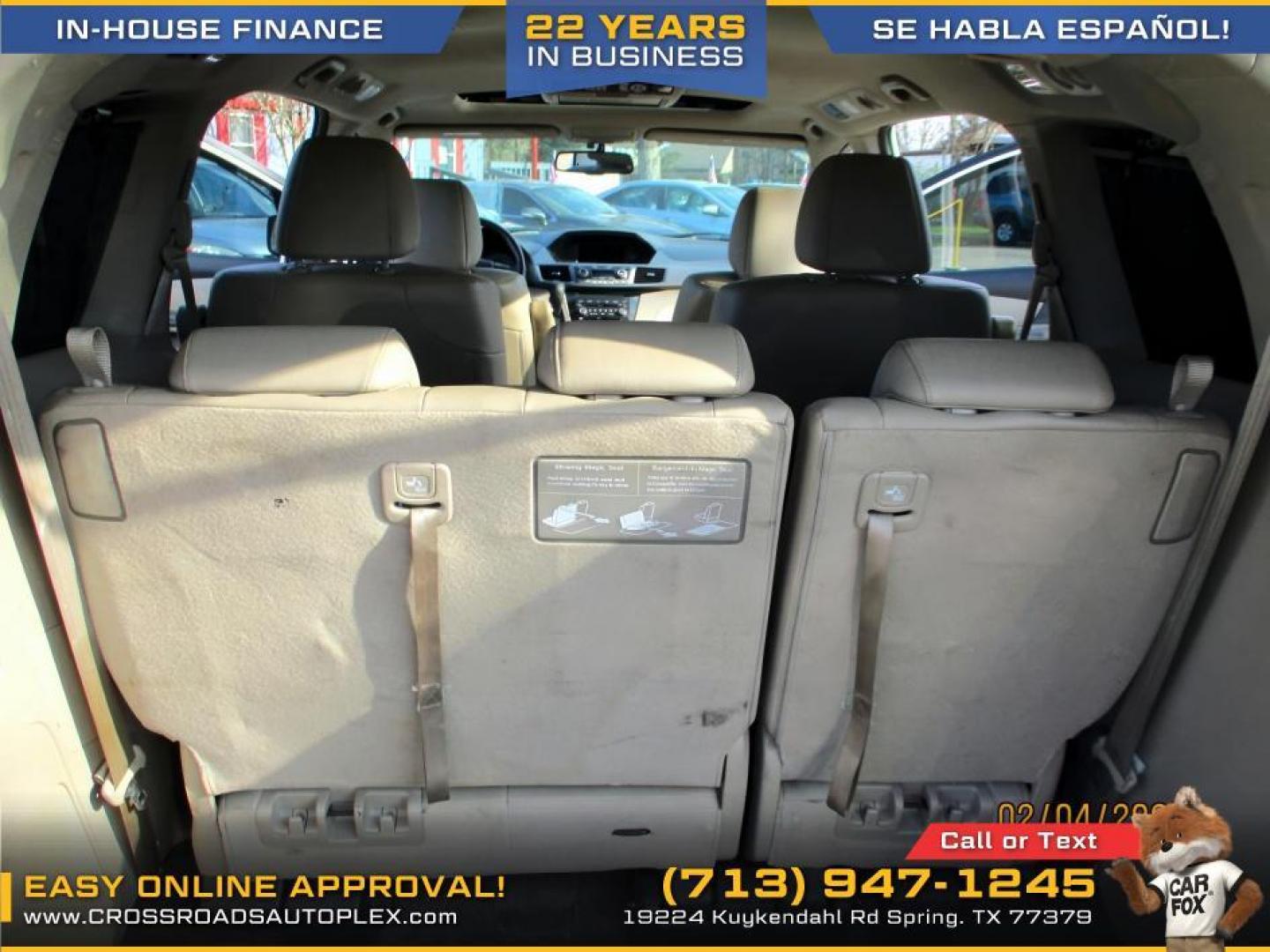 2011 WHITE /GRAY HONDA ODYSSEY Touring (5FNRL5H90BB) with an 3.5L V6 SOHC 24V engine, 5-SPEED AUTOMATIC transmission, located at 19224 Kuykendahl Rd, Spring, TX, 77379, (713) 947-1245, 30.049259, -95.491402 - used car loans/financing to South Houston TX, Pasadena TX, Galena Park TX, Jacinto City TX, Deer Park TX, Pearland TX, Cloverleaf TX, Friendswood TX, Houston TX, Channelview TX, Webster TX, West University Place TX, La Porte TX, League City TX, The Woodlands TX, Cypress TX, Spring TX Bellaire TX & S - Photo#11