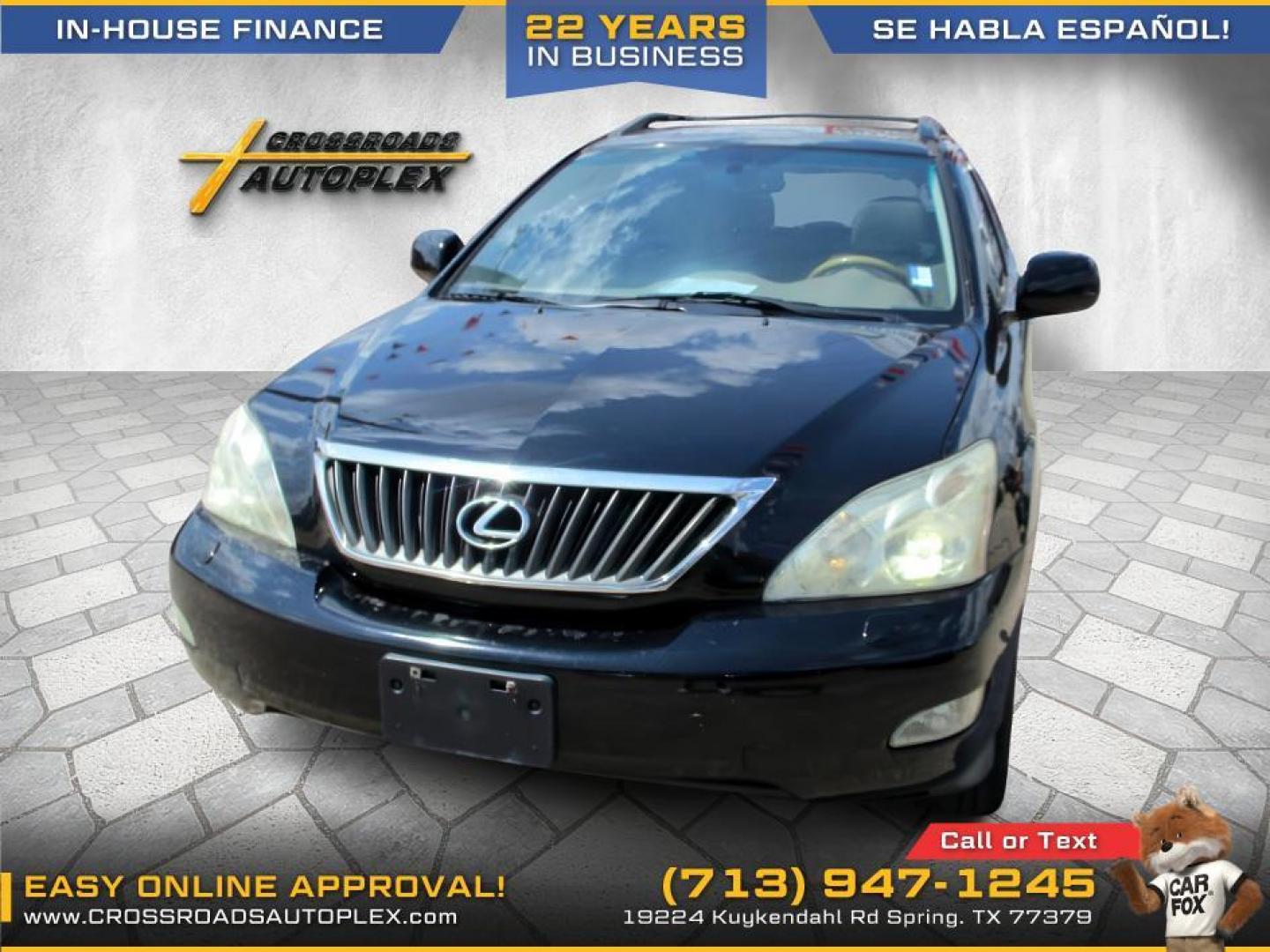 2009 BLACK LEXUS RX 350 FWD (2T2GK31U29C) with an 3.5L V6 DOHC 24V engine, 5-SPEED AUTOMATIC transmission, located at 19224 Kuykendahl Rd, Spring, TX, 77379, (713) 947-1245, 30.049259, -95.491402 - We offer in house financing in addition to a variety of finance options to cater to your specific needs. Our friendly sales professionals are standing by, ready to help you drive out today. Come see the difference here at Crossroads Autoplex, where we treat everyone like family. Call today at 713-94 - Photo#1