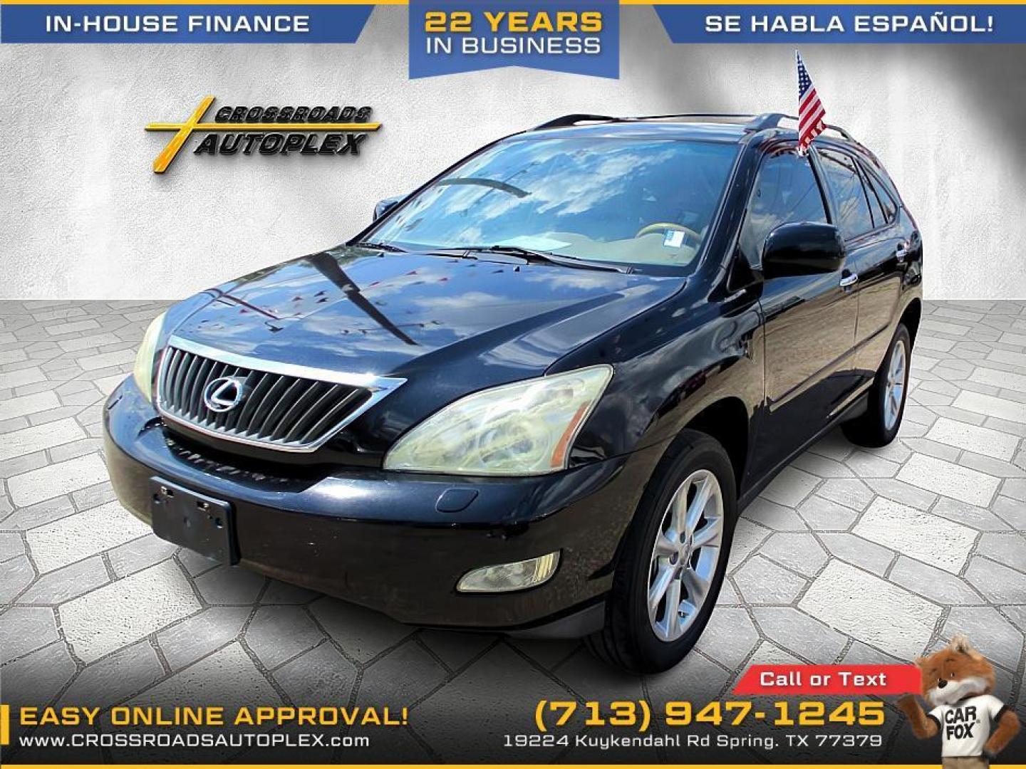 2009 BLACK LEXUS RX 350 FWD (2T2GK31U29C) with an 3.5L V6 DOHC 24V engine, 5-SPEED AUTOMATIC transmission, located at 19224 Kuykendahl Rd, Spring, TX, 77379, (713) 947-1245, 30.049259, -95.491402 - We offer in house financing in addition to a variety of finance options to cater to your specific needs. Our friendly sales professionals are standing by, ready to help you drive out today. Come see the difference here at Crossroads Autoplex, where we treat everyone like family. Call today at 713-94 - Photo#0