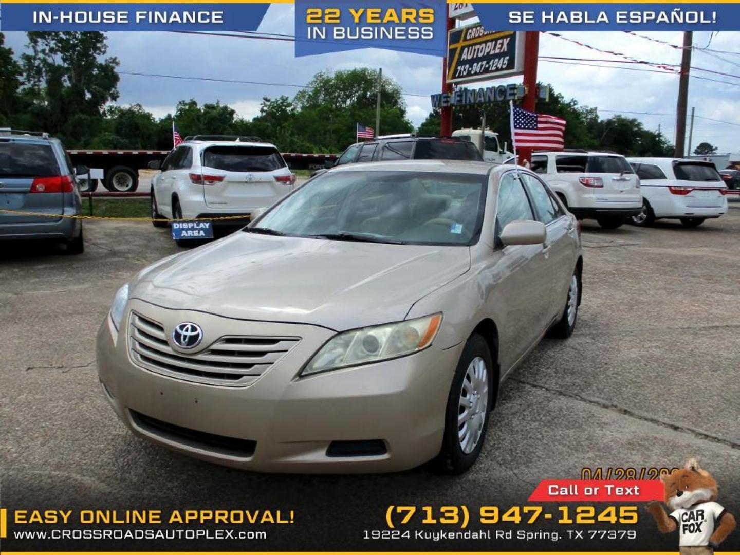 2007 GOLD /TAN TOYOTA CAMRY CE 5-Spd AT (4T1BE46K37U) with an 2.4L L4 DOHC 16V engine, 5-SPEED AUTOMATIC transmission, located at 19224 Kuykendahl Rd, Spring, TX, 77379, (713) 947-1245, 30.049259, -95.491402 - Photo#0