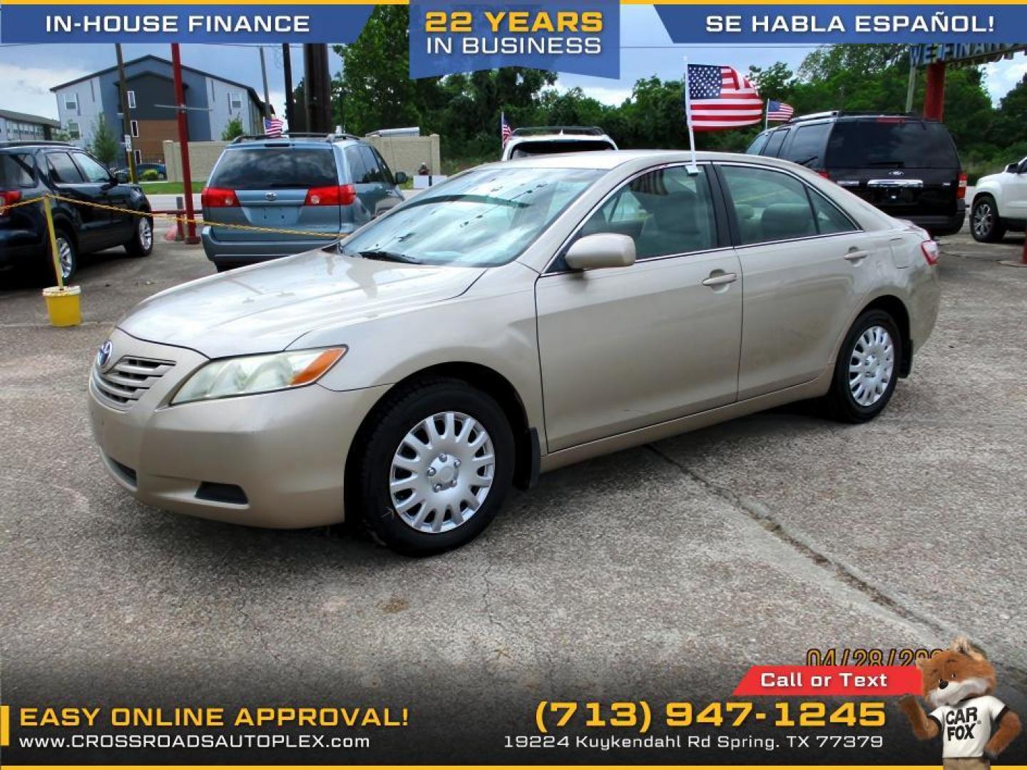 2007 GOLD /TAN TOYOTA CAMRY CE 5-Spd AT (4T1BE46K37U) with an 2.4L L4 DOHC 16V engine, 5-SPEED AUTOMATIC transmission, located at 19224 Kuykendahl Rd, Spring, TX, 77379, (713) 947-1245, 30.049259, -95.491402 - Photo#1