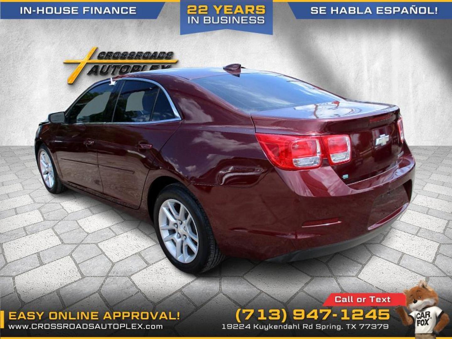 2015 MAROON /BLACK CHEVROLET MALIBU 1LT (1G11C5SL6FF) with an 2.5L L4 DOHC 16V engine, 6-SPEED AUTOMATIC transmission, located at 19224 Kuykendahl Rd, Spring, TX, 77379, (713) 947-1245, 30.049259, -95.491402 - WE IN HOUSE FINANCE, CALL US AT 713-947-1245 - Photo#2