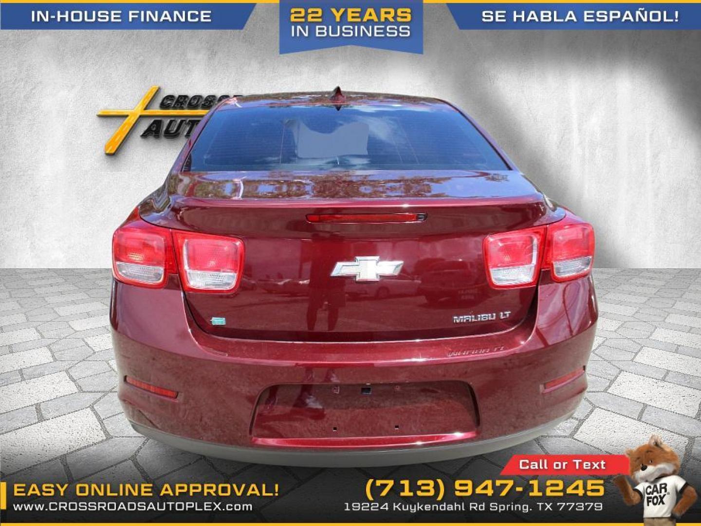 2015 MAROON /BLACK CHEVROLET MALIBU 1LT (1G11C5SL6FF) with an 2.5L L4 DOHC 16V engine, 6-SPEED AUTOMATIC transmission, located at 19224 Kuykendahl Rd, Spring, TX, 77379, (713) 947-1245, 30.049259, -95.491402 - WE IN HOUSE FINANCE, CALL US AT 713-947-1245 - Photo#3