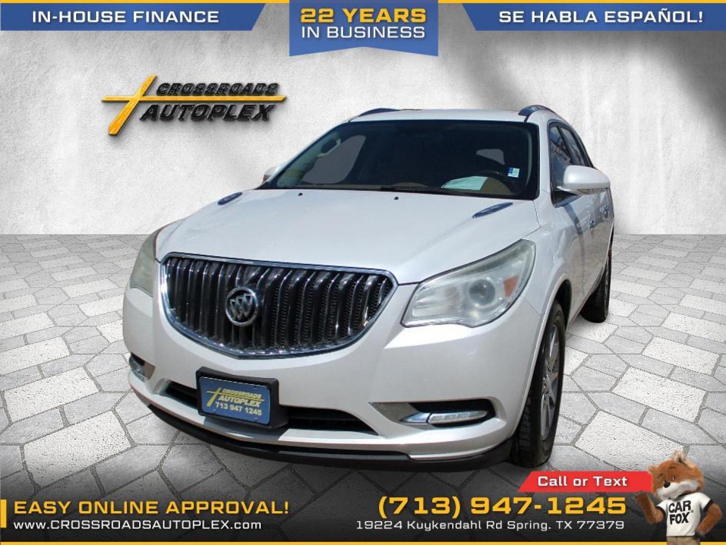 2016 WHITE /GRAY BUICK ENCLAVE Leather FWD (5GAKRBKD2GJ) with an 3.6L V6 DOHC 24V engine, 6-SPEED AUTOMATIC OVERDRIVE transmission, located at 19224 Kuykendahl Rd, Spring, TX, 77379, (713) 947-1245, 30.049259, -95.491402 - WE IN HOUSE FINANCE, CALL US AT 713-947-1245 - Photo#0