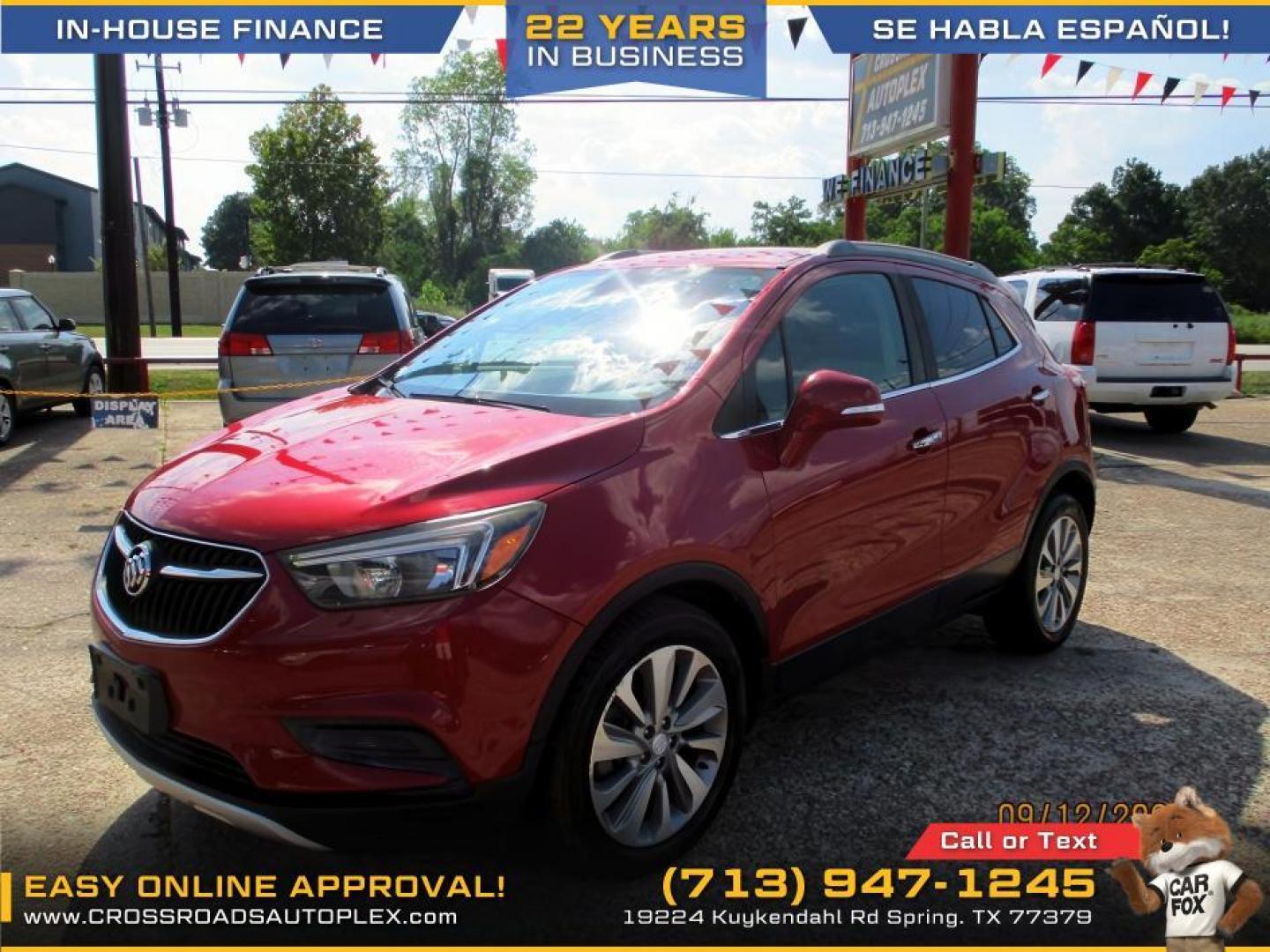 2018 RED /TAN BUICK ENCORE Preferred FWD (KL4CJASB5JB) with an 1.4L L4 DOHC 16V TURBO engine, 6-SPEED AUTOMATIC transmission, located at 19224 Kuykendahl Rd, Spring, TX, 77379, (713) 947-1245, 30.049259, -95.491402 - WE IN HOUSE FINANCE, CALL US AT 713-947-1245 - Photo#1