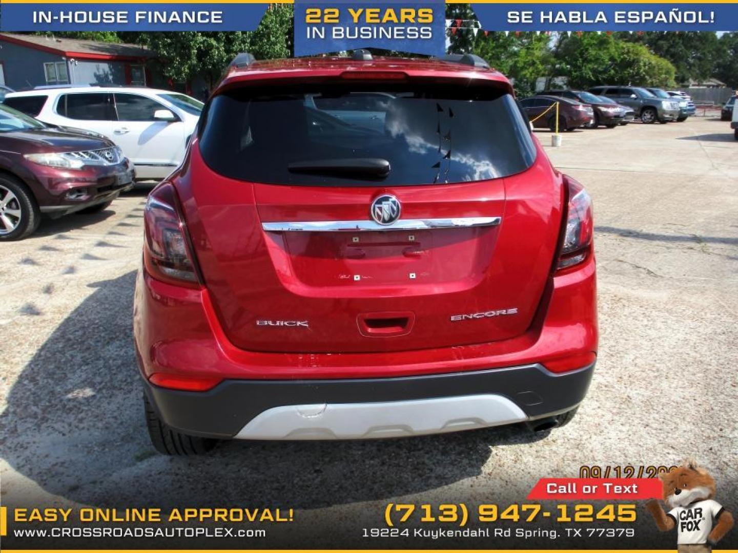 2018 RED /TAN BUICK ENCORE Preferred FWD (KL4CJASB5JB) with an 1.4L L4 DOHC 16V TURBO engine, 6-SPEED AUTOMATIC transmission, located at 19224 Kuykendahl Rd, Spring, TX, 77379, (713) 947-1245, 30.049259, -95.491402 - WE IN HOUSE FINANCE, CALL US AT 713-947-1245 - Photo#3