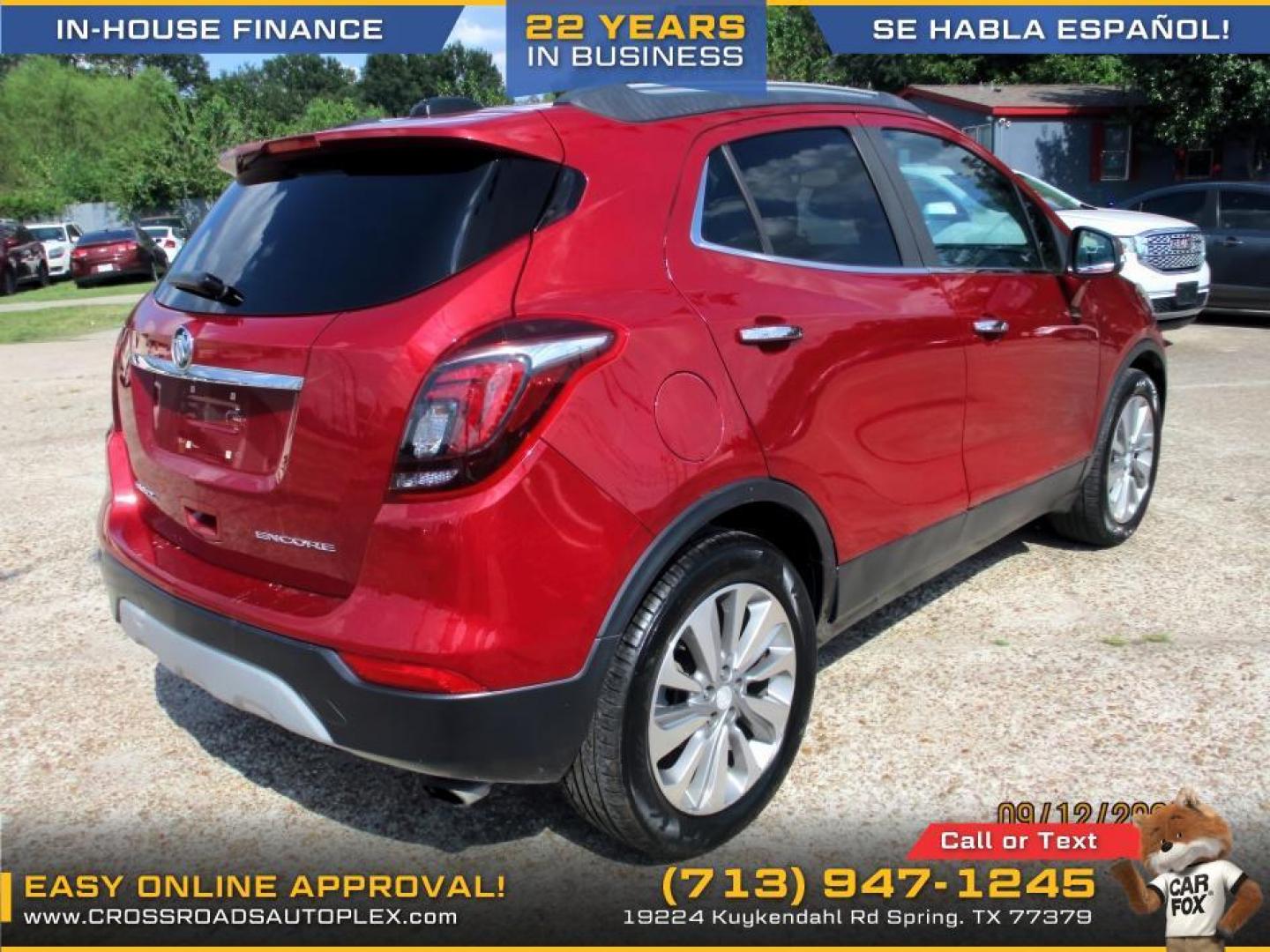 2018 RED /TAN BUICK ENCORE Preferred FWD (KL4CJASB5JB) with an 1.4L L4 DOHC 16V TURBO engine, 6-SPEED AUTOMATIC transmission, located at 19224 Kuykendahl Rd, Spring, TX, 77379, (713) 947-1245, 30.049259, -95.491402 - WE IN HOUSE FINANCE, CALL US AT 713-947-1245 - Photo#4