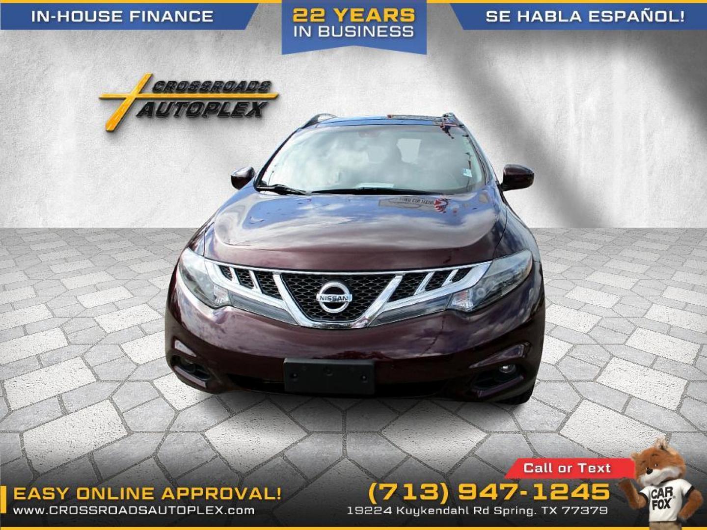 2014 MAROON /TAN NISSAN MURANO S (JN8AZ1MU1EW) with an 3.5L V6 DOHC 24V engine, CVT transmission, located at 19224 Kuykendahl Rd, Spring, TX, 77379, (713) 947-1245, 30.049259, -95.491402 - This 2014 Murano leads with innovation. It follows through with devotion to the smallest detail. An unmistakable exterior draws you in. The interior creates a very personal environment. 265 hp, an intelligent (Continuously Variable Transmission) and Intuitive ALL-Wheel Drive give refined, confident - Photo#0