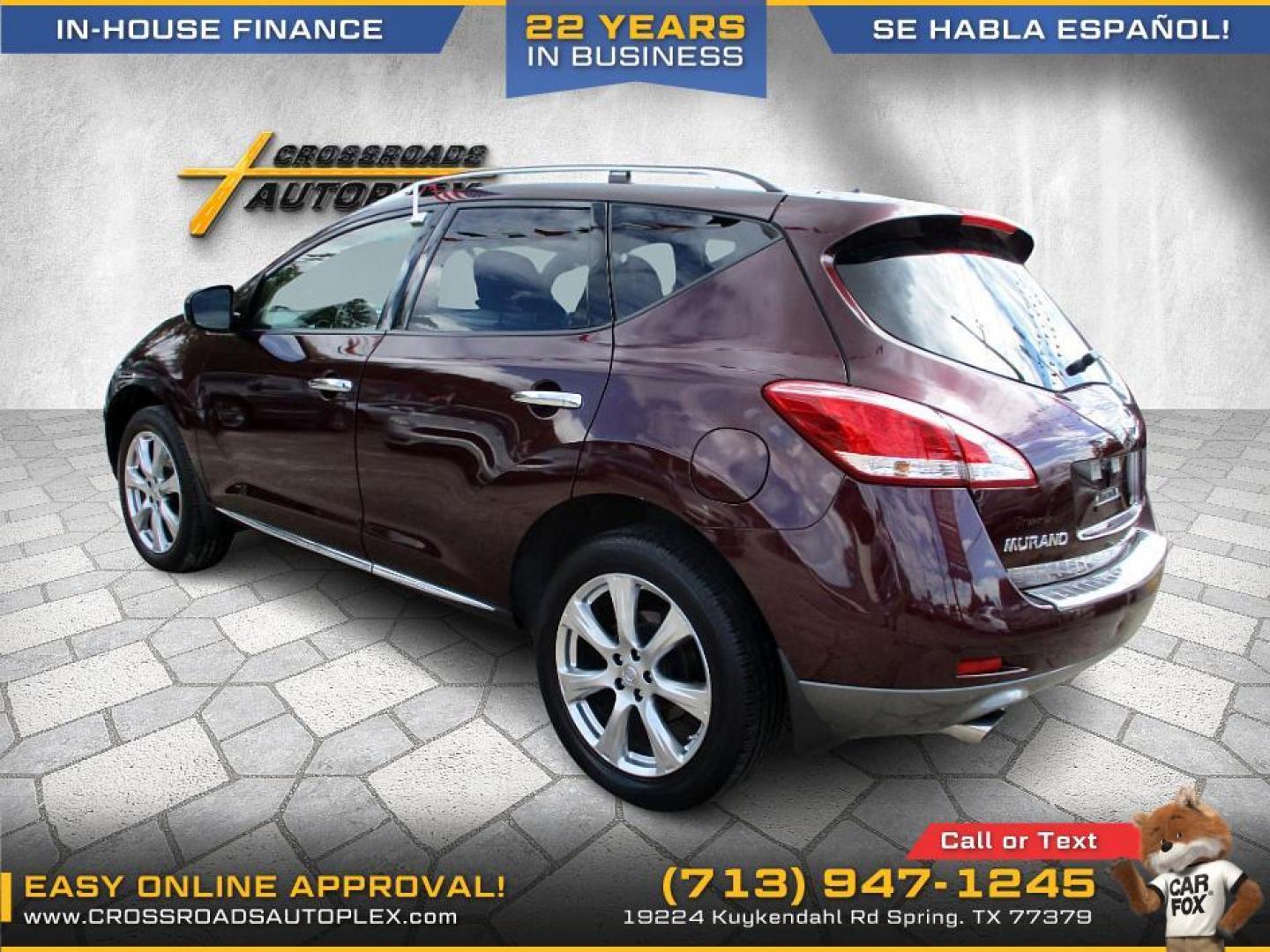 2014 MAROON /TAN NISSAN MURANO S (JN8AZ1MU1EW) with an 3.5L V6 DOHC 24V engine, CVT transmission, located at 19224 Kuykendahl Rd, Spring, TX, 77379, (713) 947-1245, 30.049259, -95.491402 - This 2014 Murano leads with innovation. It follows through with devotion to the smallest detail. An unmistakable exterior draws you in. The interior creates a very personal environment. 265 hp, an intelligent (Continuously Variable Transmission) and Intuitive ALL-Wheel Drive give refined, confident - Photo#1