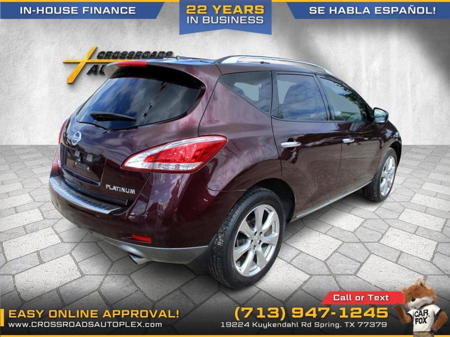 2014 MAROON /TAN NISSAN MURANO S (JN8AZ1MU1EW) with an 3.5L V6 DOHC 24V engine, CVT transmission, located at 19224 Kuykendahl Rd, Spring, TX, 77379, (713) 947-1245, 30.049259, -95.491402 - This 2014 Murano leads with innovation. It follows through with devotion to the smallest detail. An unmistakable exterior draws you in. The interior creates a very personal environment. 265 hp, an intelligent (Continuously Variable Transmission) and Intuitive ALL-Wheel Drive give refined, confident - Photo#4