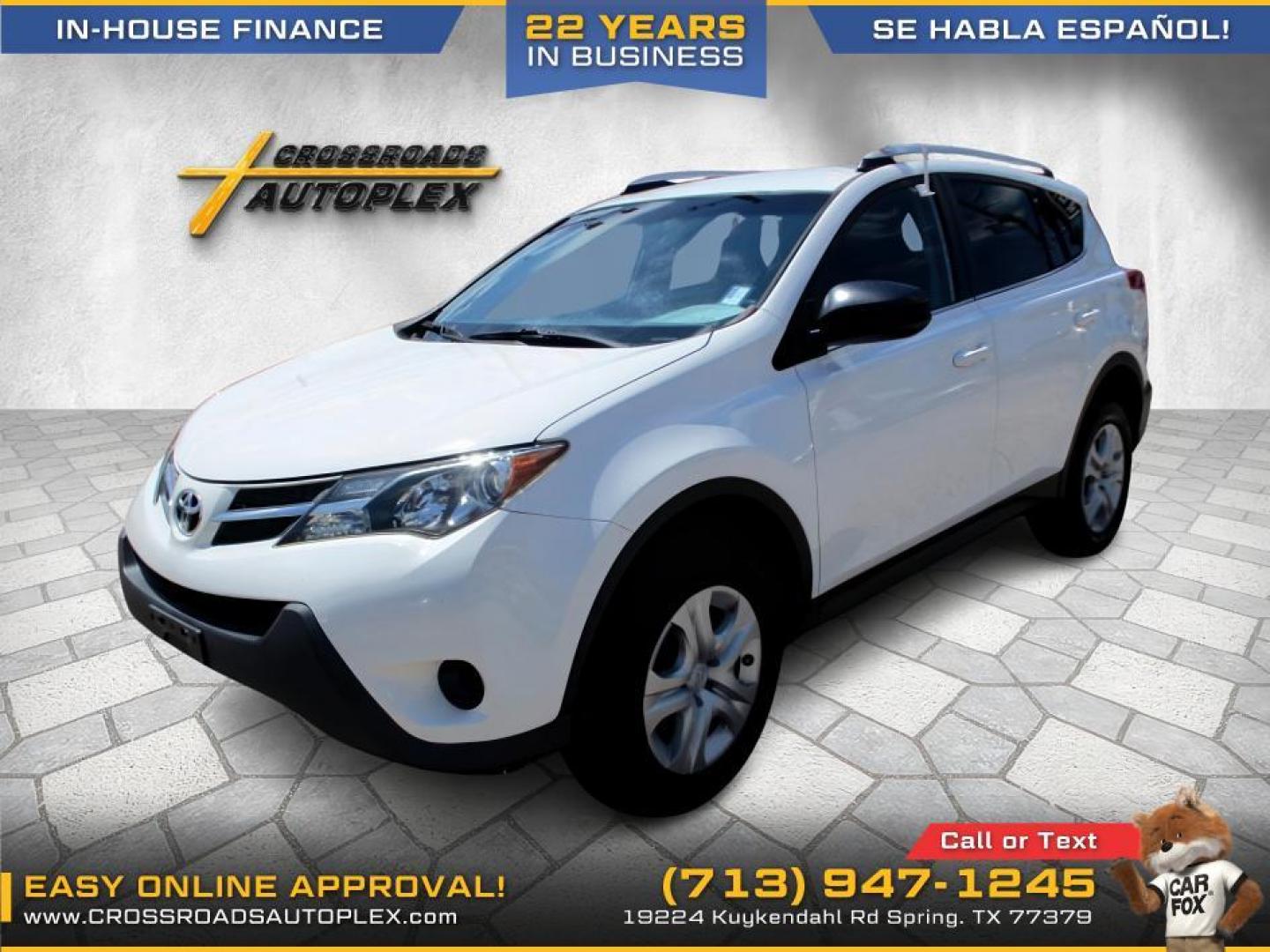 2014 WHITE /GRAY TOYOTA RAV4 LE FWD (JTMZFREV2EJ) with an 2.5L L4 DOHC 16V engine, 6-SPEED AUTOMATIC transmission, located at 19224 Kuykendahl Rd, Spring, TX, 77379, (713) 947-1245, 30.049259, -95.491402 - Photo#1