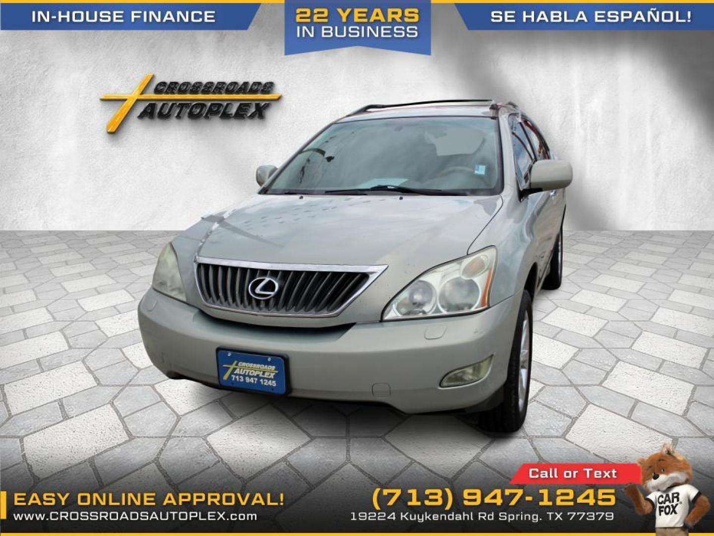 2009 SILVER /GRAY LEXUS RX 350 FWD (2T2GK31U79C) with an 3.5L V6 DOHC 24V engine, 5-SPEED AUTOMATIC transmission, located at 19224 Kuykendahl Rd, Spring, TX, 77379, (713) 947-1245, 30.049259, -95.491402 - This is one well kept unit. It has a robust 3.5-liter V6 engine generates a pine-blurring 270 horsepower. This ingenious system continually monitors engine speed and load, adjusting the intake and exhaust to ensure the maximum level of power is available at any given time. With nearly 141 cubic feet - Photo#0