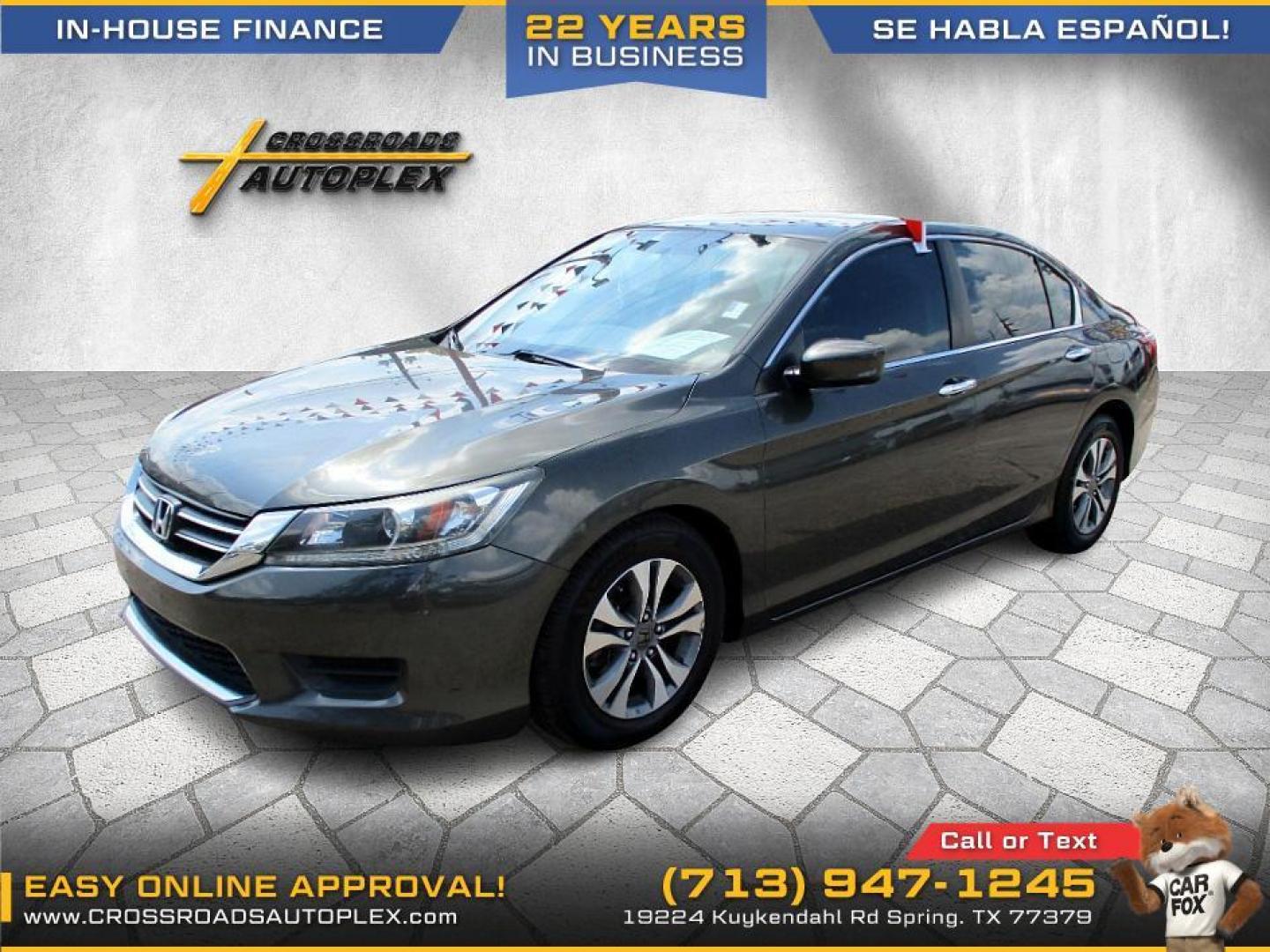 2014 SILVER /GRAY HONDA ACCORD LX Sedan CVT (1HGCR2F37EA) with an 2.4L L4 DOHC 16V engine, CVT transmission, located at 19224 Kuykendahl Rd, Spring, TX, 77379, (713) 947-1245, 30.049259, -95.491402 - Photo#0