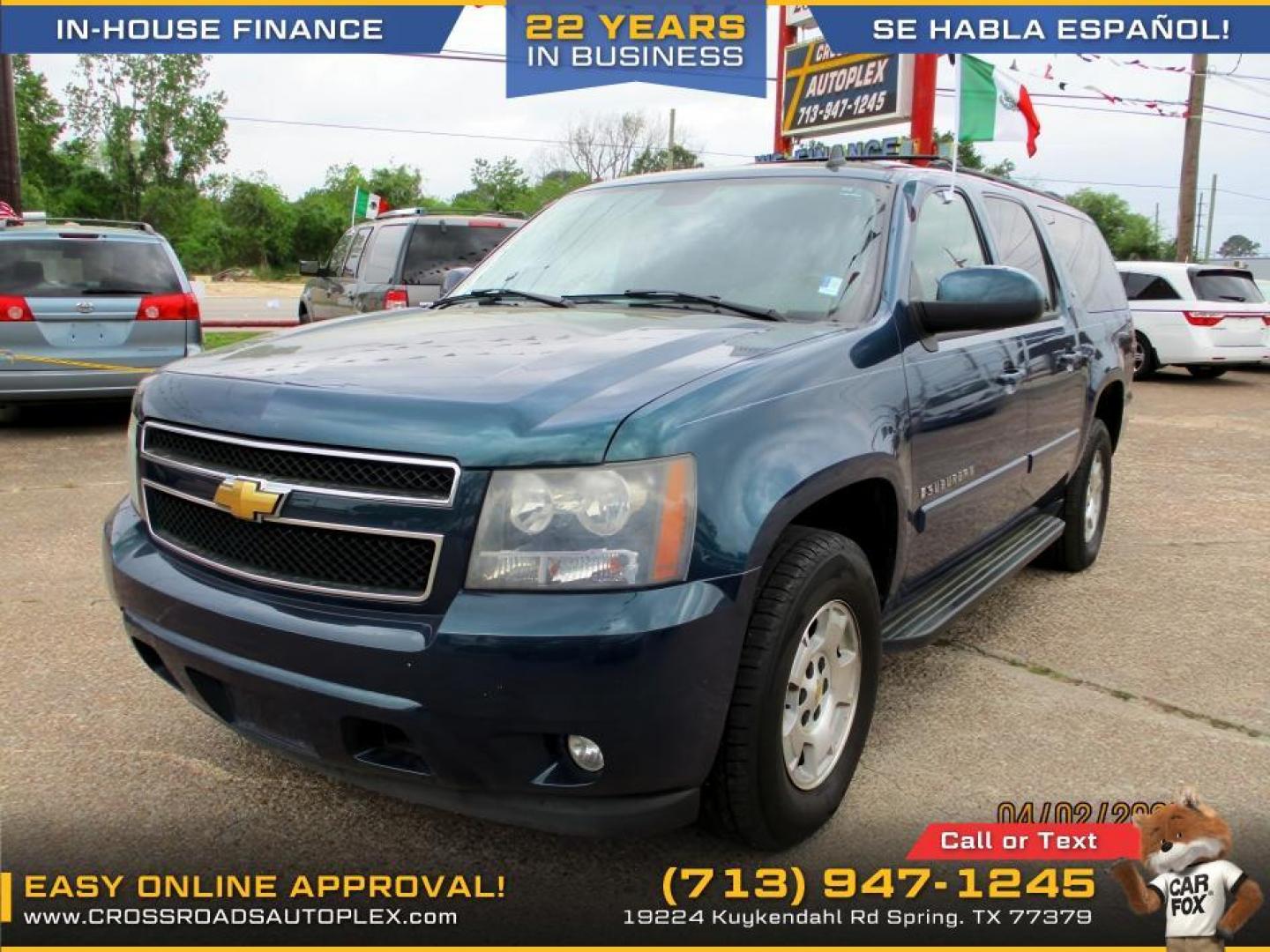 2007 BLUE /BLACK CHEVROLET SUBURBAN LS 1500 2WD (3GNFC16077G) with an 5.3L V8 OHV 16V FFV engine, 4-SPEED AUTOMATIC transmission, located at 19224 Kuykendahl Rd, Spring, TX, 77379, (713) 947-1245, 30.049259, -95.491402 - Photo#0