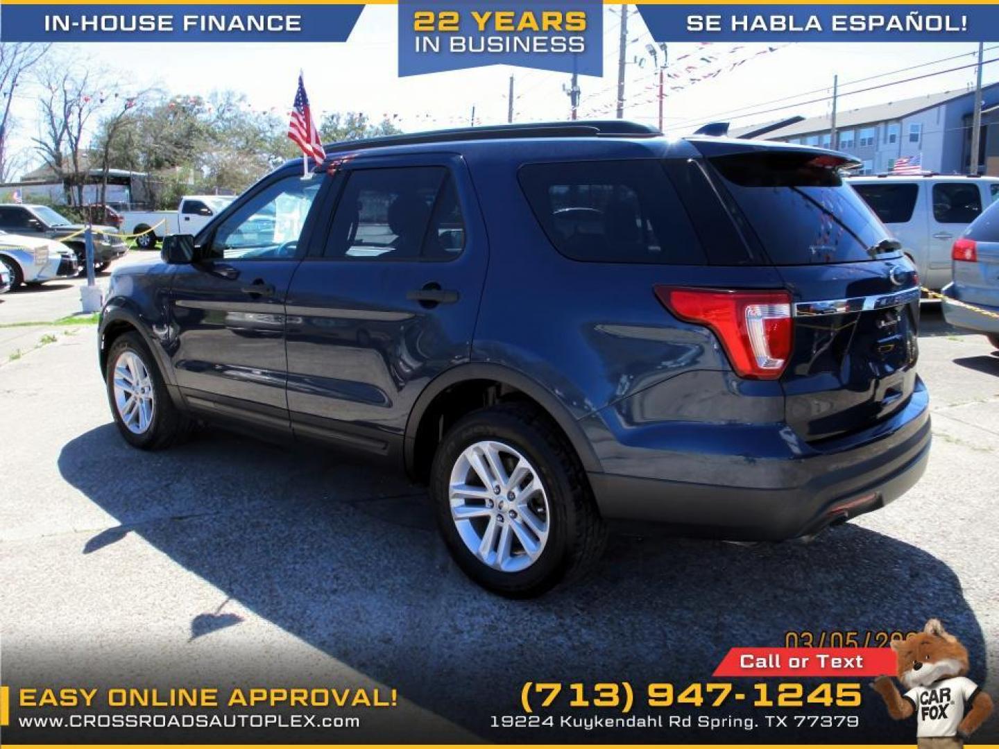 2017 BLUE /TAN FORD EXPLORER Base FWD (1FM5K7B87HG) with an 3.5L V6 DOHC 24V engine, 6-SPEED AUTOMATIC transmission, located at 19224 Kuykendahl Rd, Spring, TX, 77379, (713) 947-1245, 30.049259, -95.491402 - Photo#2