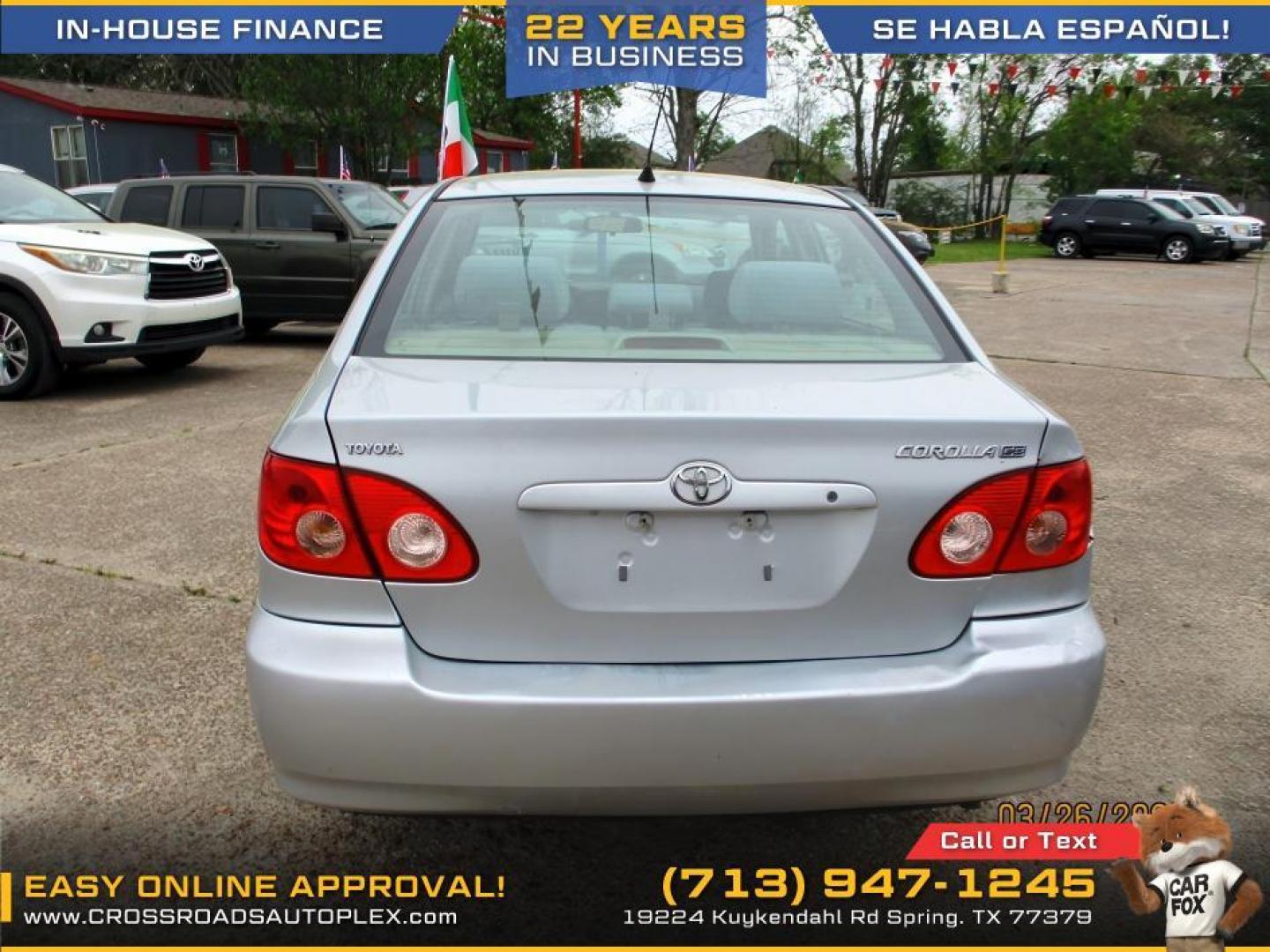 2007 SILVER /GRAY TOYOTA COROLLA CE (1NXBR32E17Z) with an 1.8L L4 DOHC 16V engine, 4-SPEED AUTOMATIC OR 5-SPEED MANUAL transmission, located at 19224 Kuykendahl Rd, Spring, TX, 77379, (713) 947-1245, 30.049259, -95.491402 - Photo#4