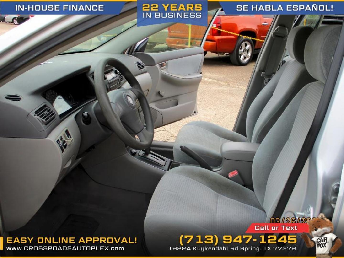 2007 SILVER /GRAY TOYOTA COROLLA CE (1NXBR32E17Z) with an 1.8L L4 DOHC 16V engine, 4-SPEED AUTOMATIC OR 5-SPEED MANUAL transmission, located at 19224 Kuykendahl Rd, Spring, TX, 77379, (713) 947-1245, 30.049259, -95.491402 - Photo#8