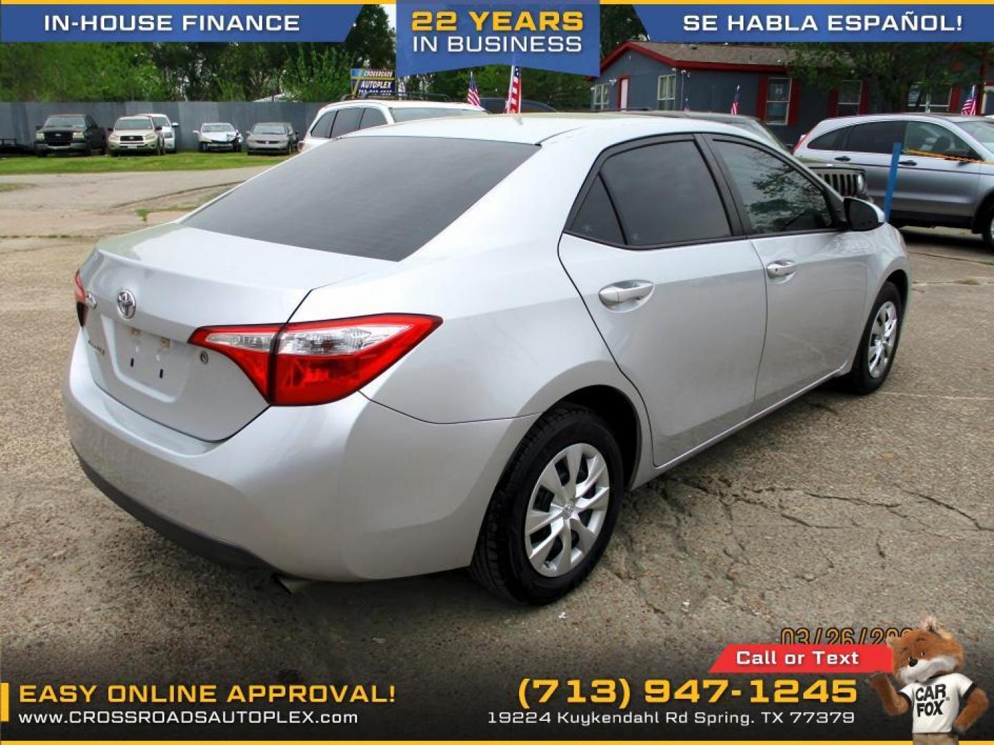 2015 SILVER /GRAY TOYOTA COROLLA L 4-Speed AT (5YFBURHE2FP) with an 1.8L L4 DOHC 16V engine, 4-SPEED AUTOMATIC transmission, located at 19224 Kuykendahl Rd, Spring, TX, 77379, (713) 947-1245, 30.049259, -95.491402 - Photo#5