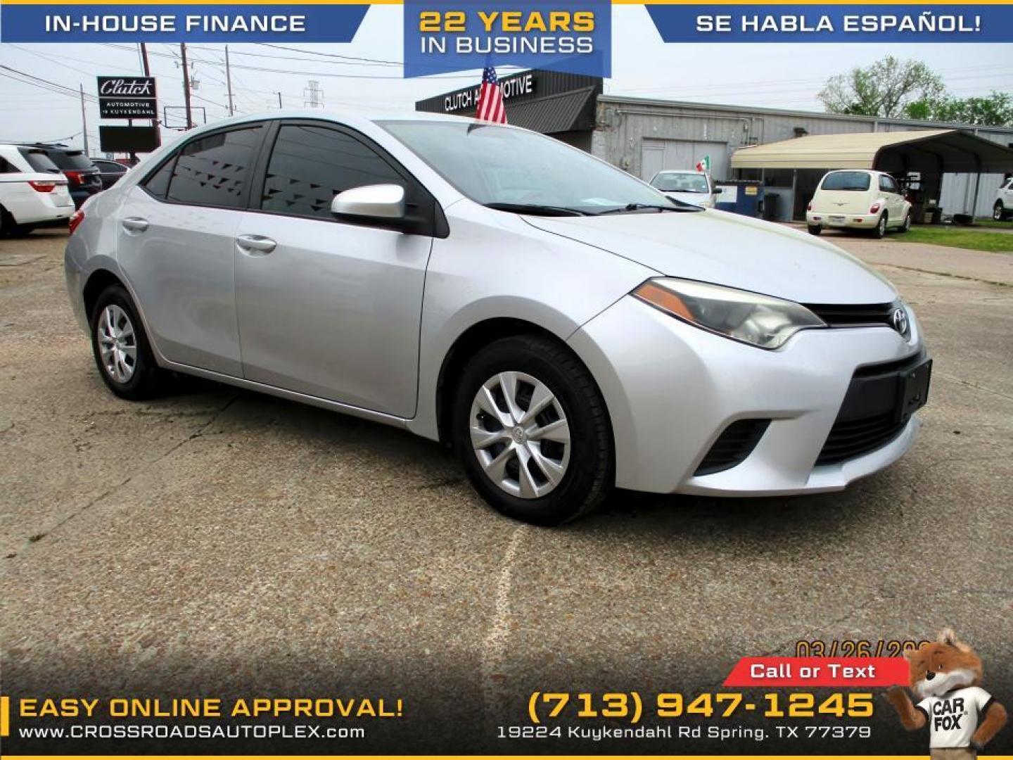 2015 SILVER /GRAY TOYOTA COROLLA L 4-Speed AT (5YFBURHE2FP) with an 1.8L L4 DOHC 16V engine, 4-SPEED AUTOMATIC transmission, located at 19224 Kuykendahl Rd, Spring, TX, 77379, (713) 947-1245, 30.049259, -95.491402 - Photo#6