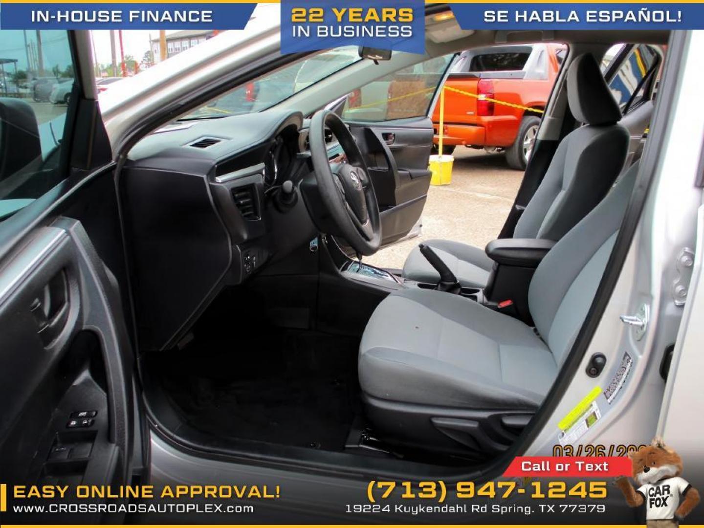 2015 SILVER /GRAY TOYOTA COROLLA L 4-Speed AT (5YFBURHE2FP) with an 1.8L L4 DOHC 16V engine, 4-SPEED AUTOMATIC transmission, located at 19224 Kuykendahl Rd, Spring, TX, 77379, (713) 947-1245, 30.049259, -95.491402 - Photo#8