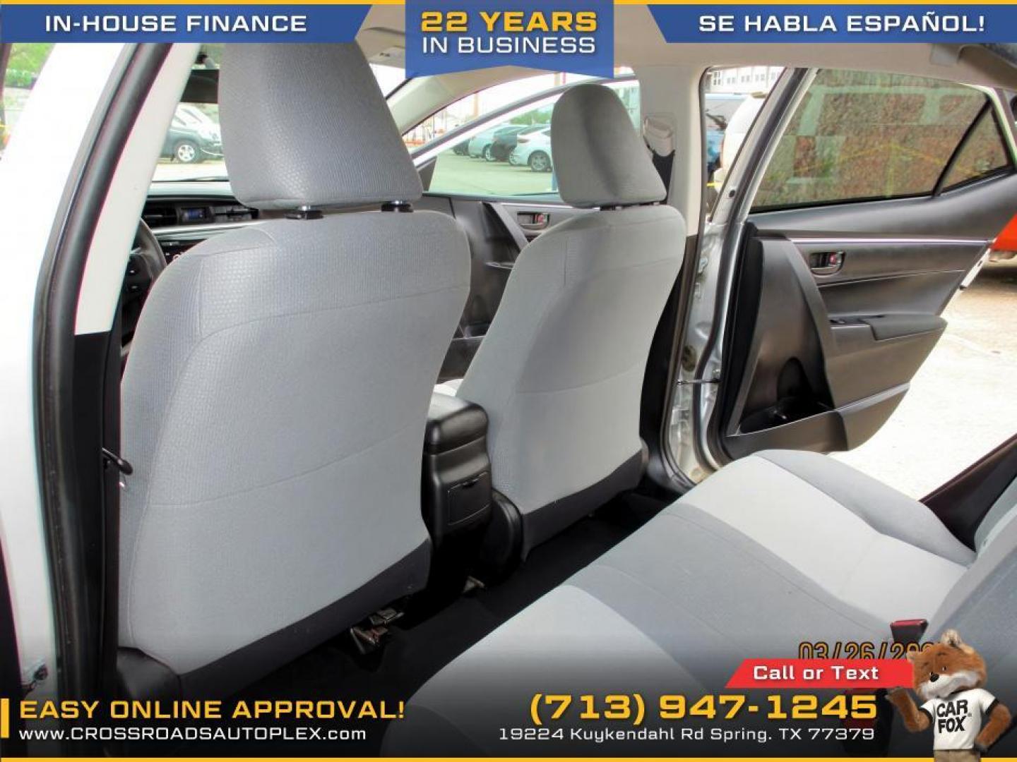 2015 SILVER /GRAY TOYOTA COROLLA L 4-Speed AT (5YFBURHE2FP) with an 1.8L L4 DOHC 16V engine, 4-SPEED AUTOMATIC transmission, located at 19224 Kuykendahl Rd, Spring, TX, 77379, (713) 947-1245, 30.049259, -95.491402 - Photo#9