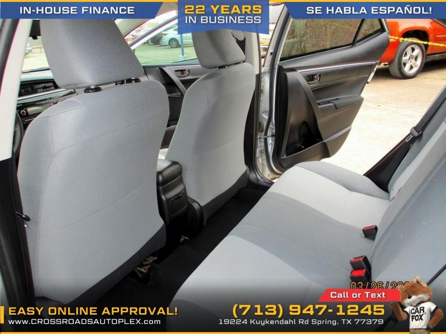 2015 SILVER /GRAY TOYOTA COROLLA L 4-Speed AT (5YFBURHE2FP) with an 1.8L L4 DOHC 16V engine, 4-SPEED AUTOMATIC transmission, located at 19224 Kuykendahl Rd, Spring, TX, 77379, (713) 947-1245, 30.049259, -95.491402 - Photo#11