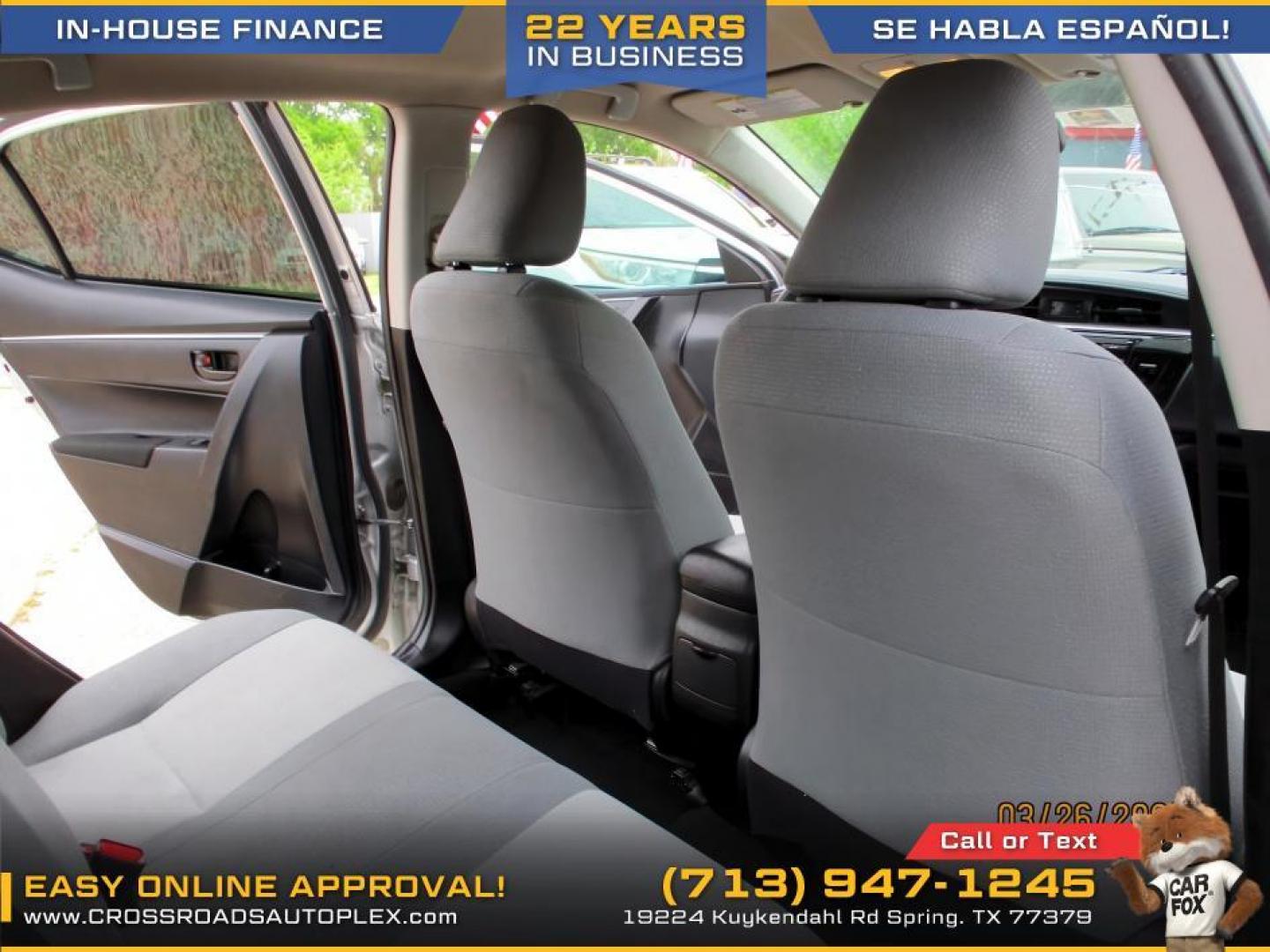 2015 SILVER /GRAY TOYOTA COROLLA L 4-Speed AT (5YFBURHE2FP) with an 1.8L L4 DOHC 16V engine, 4-SPEED AUTOMATIC transmission, located at 19224 Kuykendahl Rd, Spring, TX, 77379, (713) 947-1245, 30.049259, -95.491402 - Photo#12