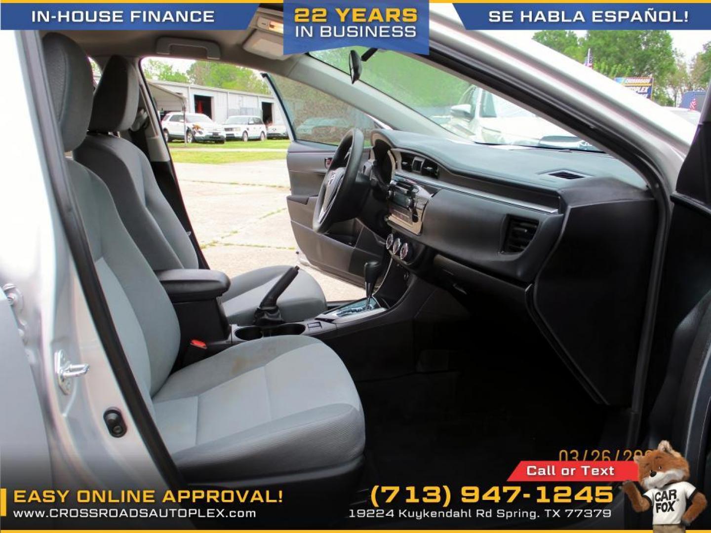 2015 SILVER /GRAY TOYOTA COROLLA L 4-Speed AT (5YFBURHE2FP) with an 1.8L L4 DOHC 16V engine, 4-SPEED AUTOMATIC transmission, located at 19224 Kuykendahl Rd, Spring, TX, 77379, (713) 947-1245, 30.049259, -95.491402 - Photo#13