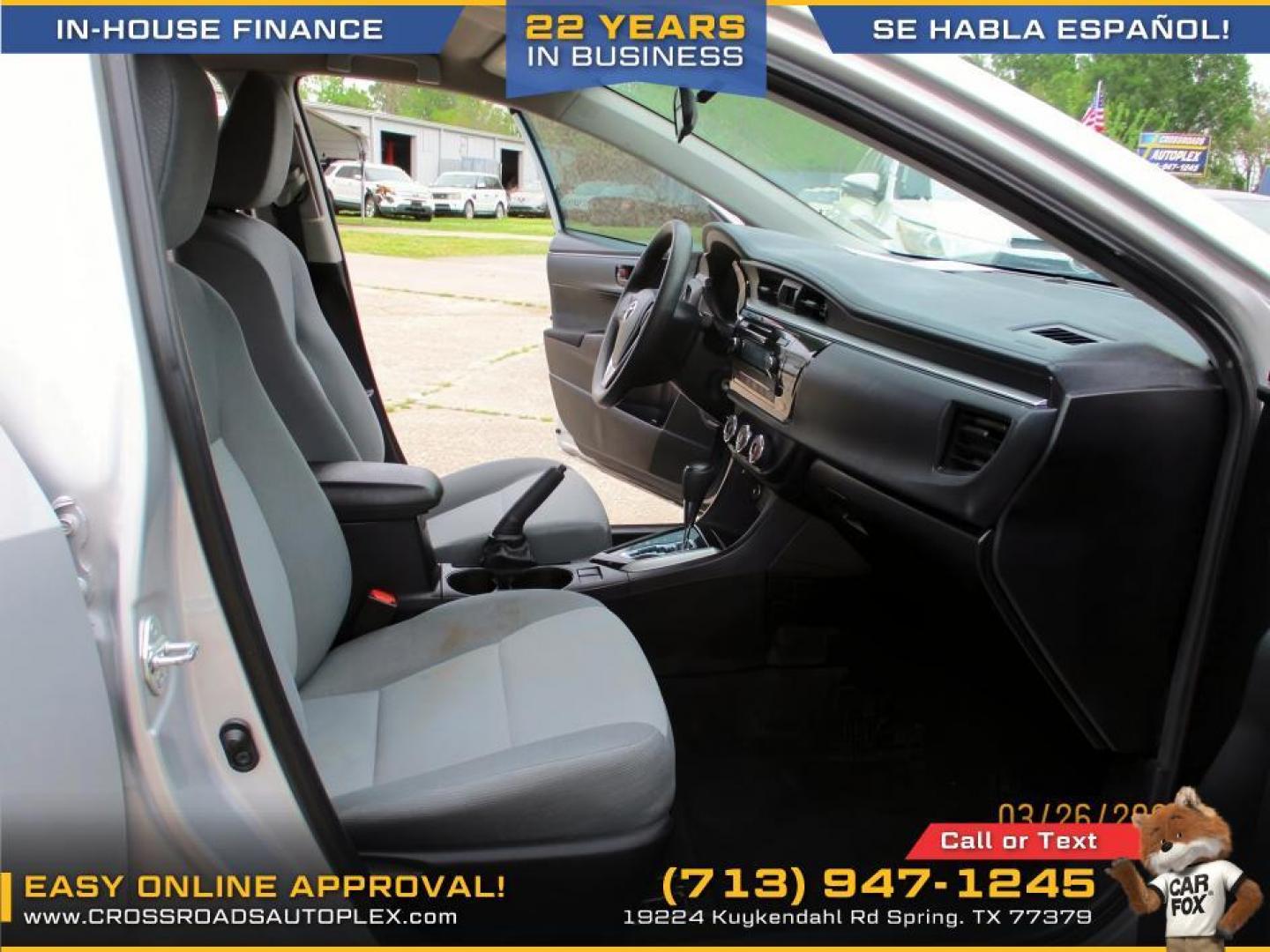 2015 SILVER /GRAY TOYOTA COROLLA L 4-Speed AT (5YFBURHE2FP) with an 1.8L L4 DOHC 16V engine, 4-SPEED AUTOMATIC transmission, located at 19224 Kuykendahl Rd, Spring, TX, 77379, (713) 947-1245, 30.049259, -95.491402 - Photo#14