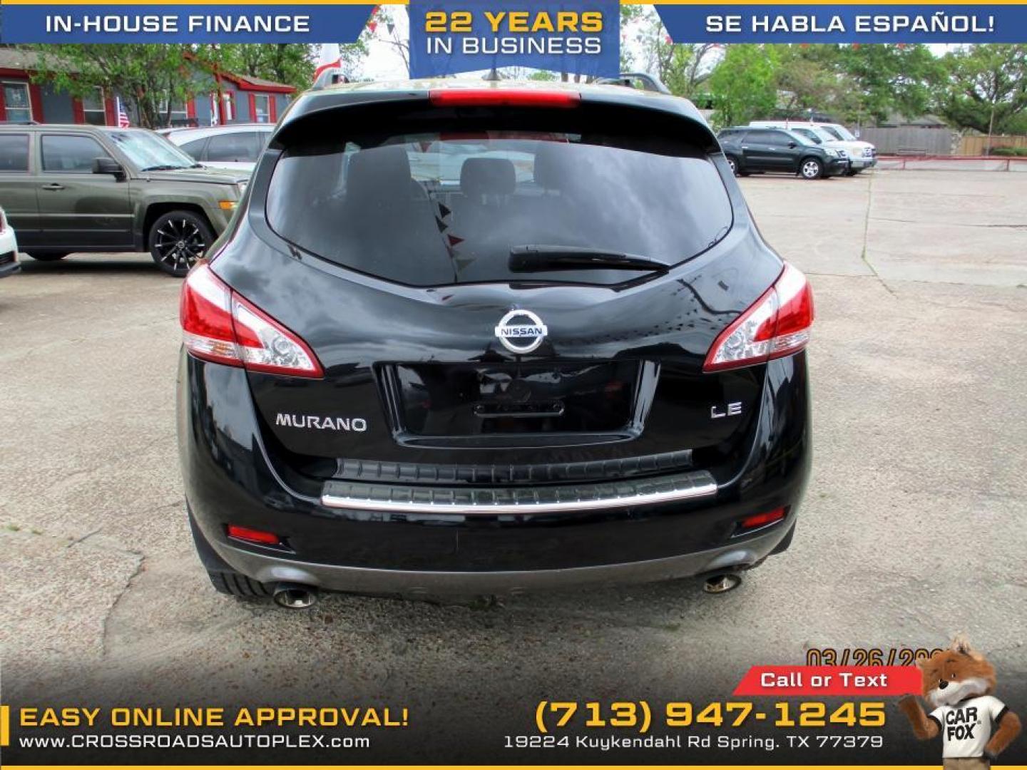 2014 BLACK /BLACK NISSAN MURANO S (JN8AZ1MU1EW) with an 3.5L V6 DOHC 24V engine, CVT transmission, located at 19224 Kuykendahl Rd, Spring, TX, 77379, (713) 947-1245, 30.049259, -95.491402 - Photo#3