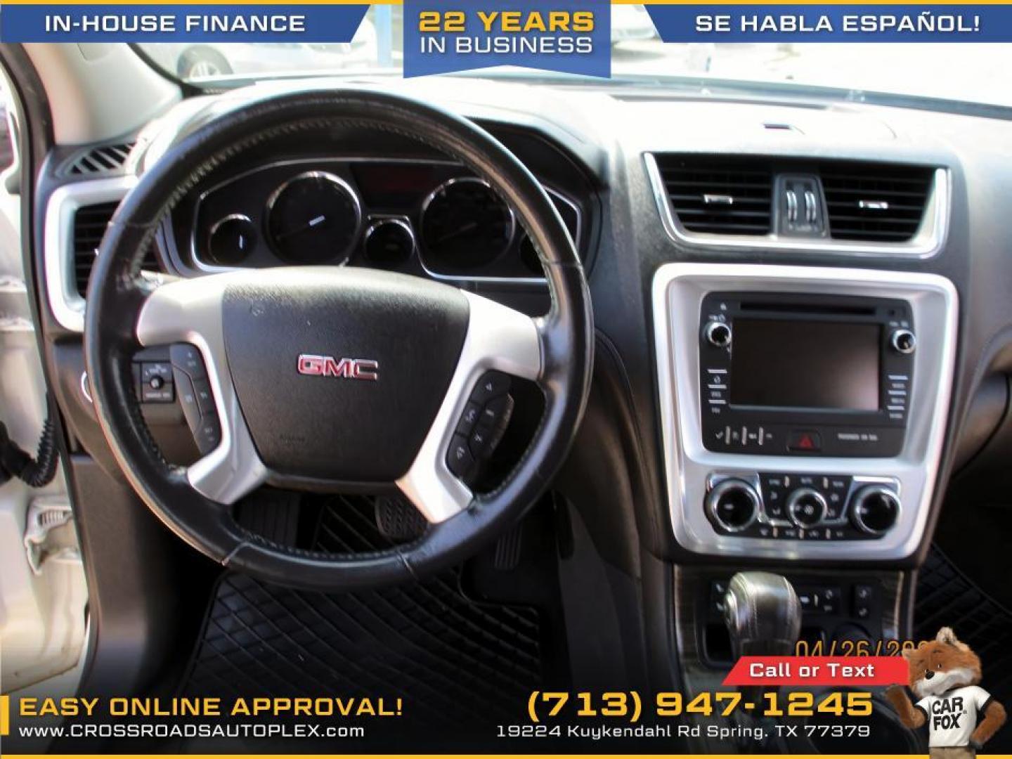 2013 WHITE /GRAY GMC ACADIA SLT-1 FWD (1GKKRRKD5DJ) with an 3.6L V6 DOHC 24V engine, 6-SPEED AUTOMATIC transmission, located at 19224 Kuykendahl Rd, Spring, TX, 77379, (713) 947-1245, 30.049259, -95.491402 - Photo#9