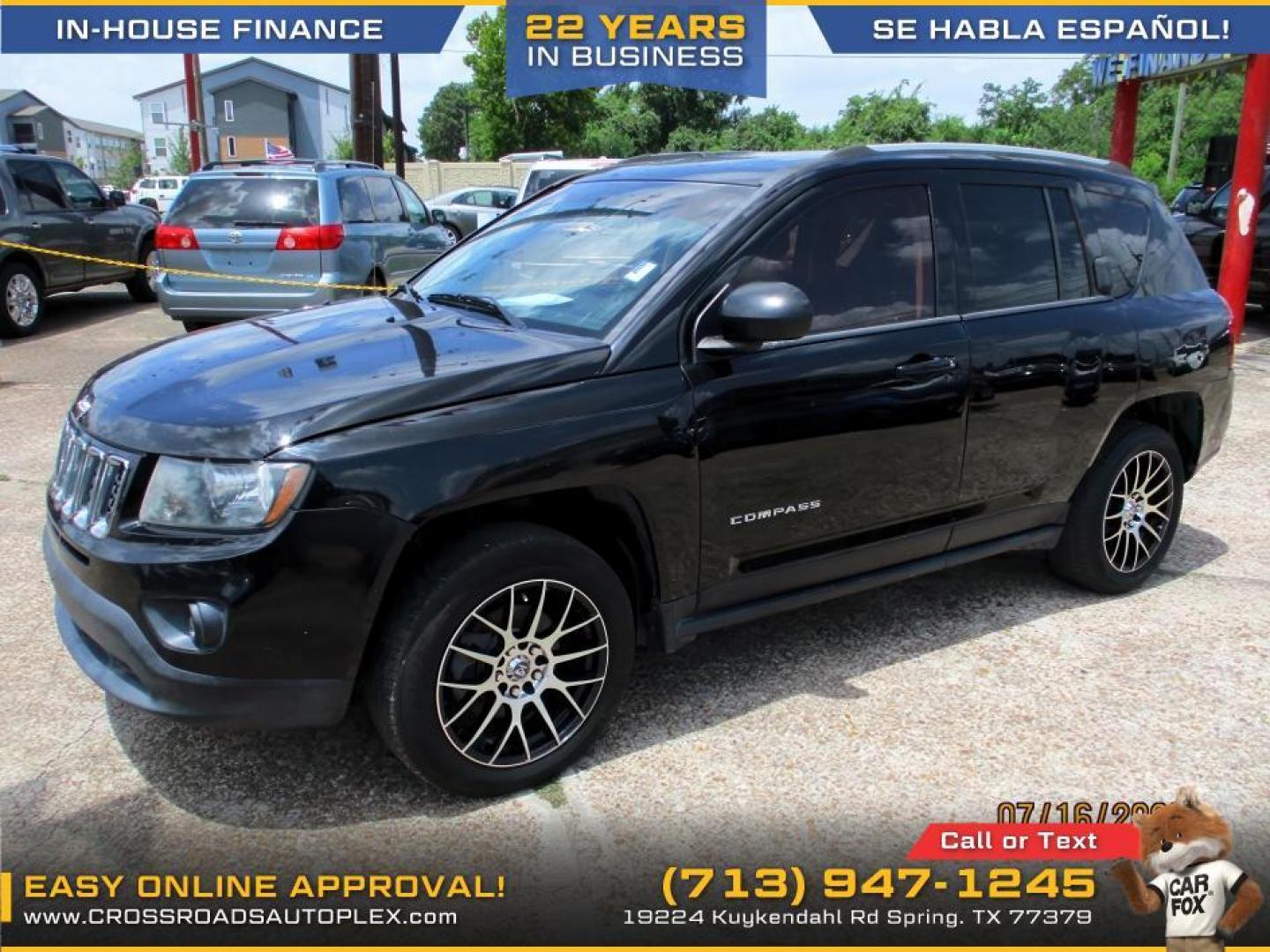 2016 BLACK /GRAY JEEP COMPASS Sport FWD (1C4NJCBA0GD) with an 2.0L L4 DOHC 16V engine, CVT OR 5-SPEED MANUAL transmission, located at 19224 Kuykendahl Rd, Spring, TX, 77379, (713) 947-1245, 30.049259, -95.491402 - Photo#1